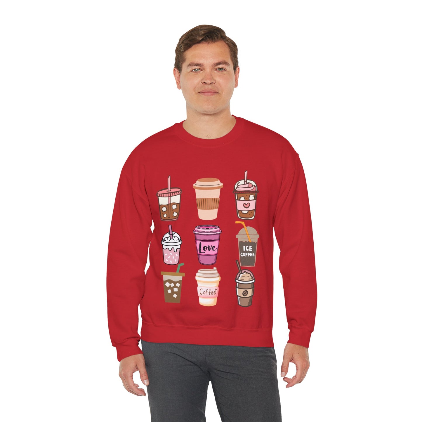 ☕ Iced Coffee Drinks Sweatshirt USA | Fun Unisex Sweater for Coffee Lovers