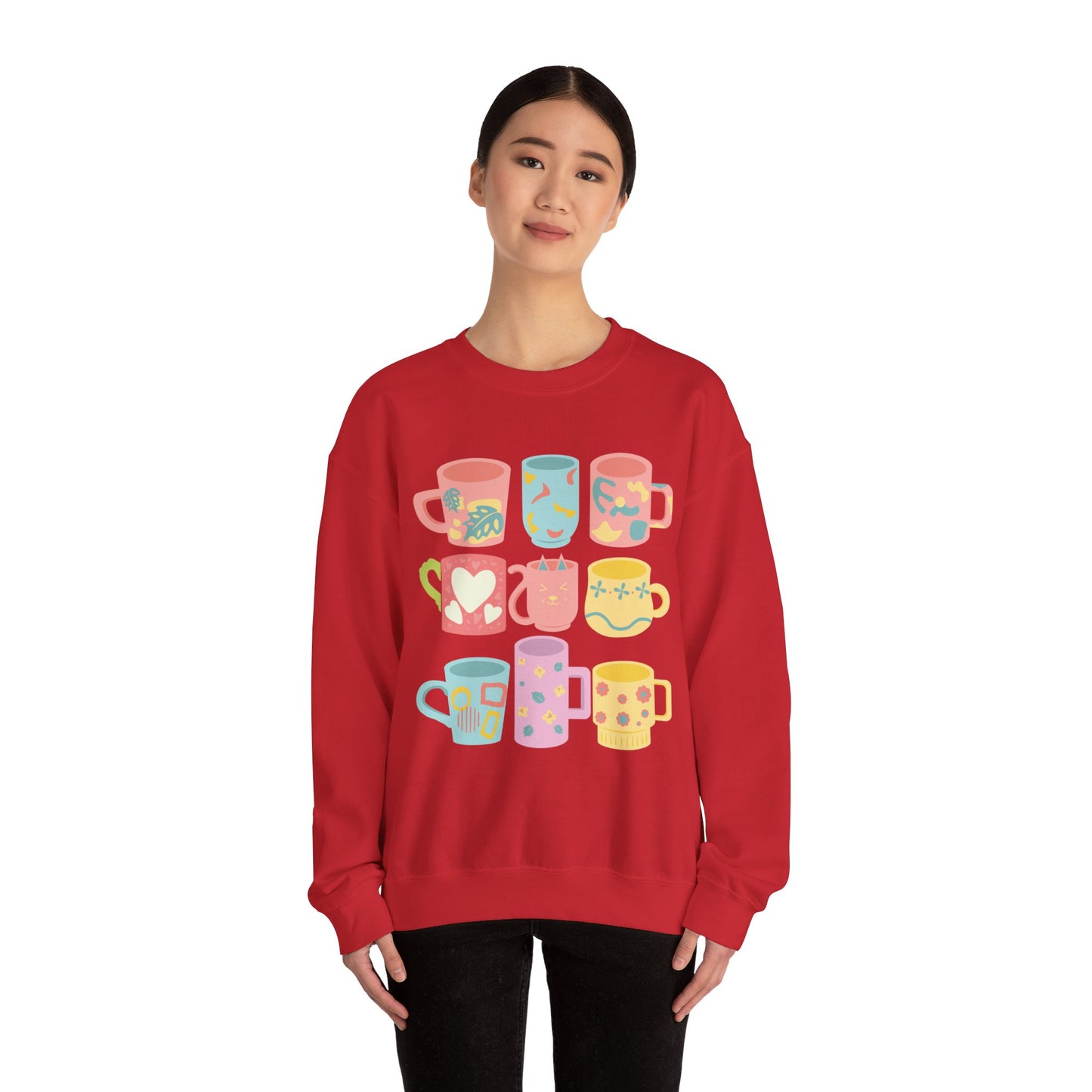 ☕ Pastel Coffee Mugs Sweatshirt USA | Colorful Unisex Sweater for Coffee Lovers