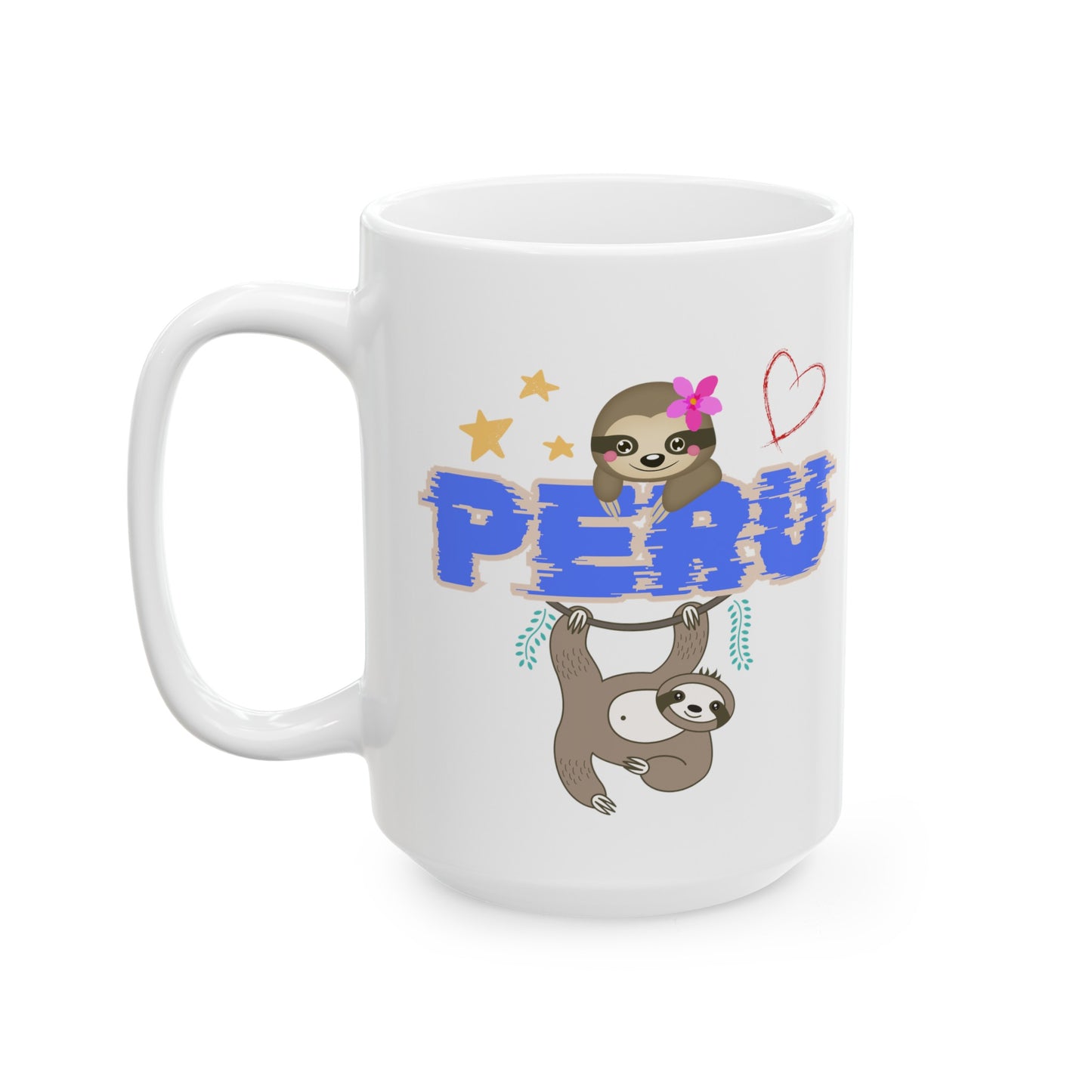 Best Peruvian Ceramic Coffee Mug, (11oz, 15oz) "Peruvian Jungle Perezozo"