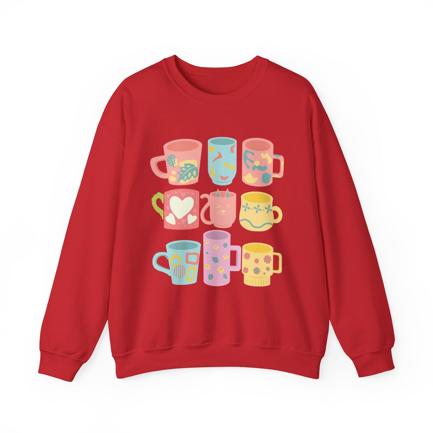 ☕ Pastel Coffee Mugs Sweatshirt USA | Colorful Unisex Sweater for Coffee Lovers