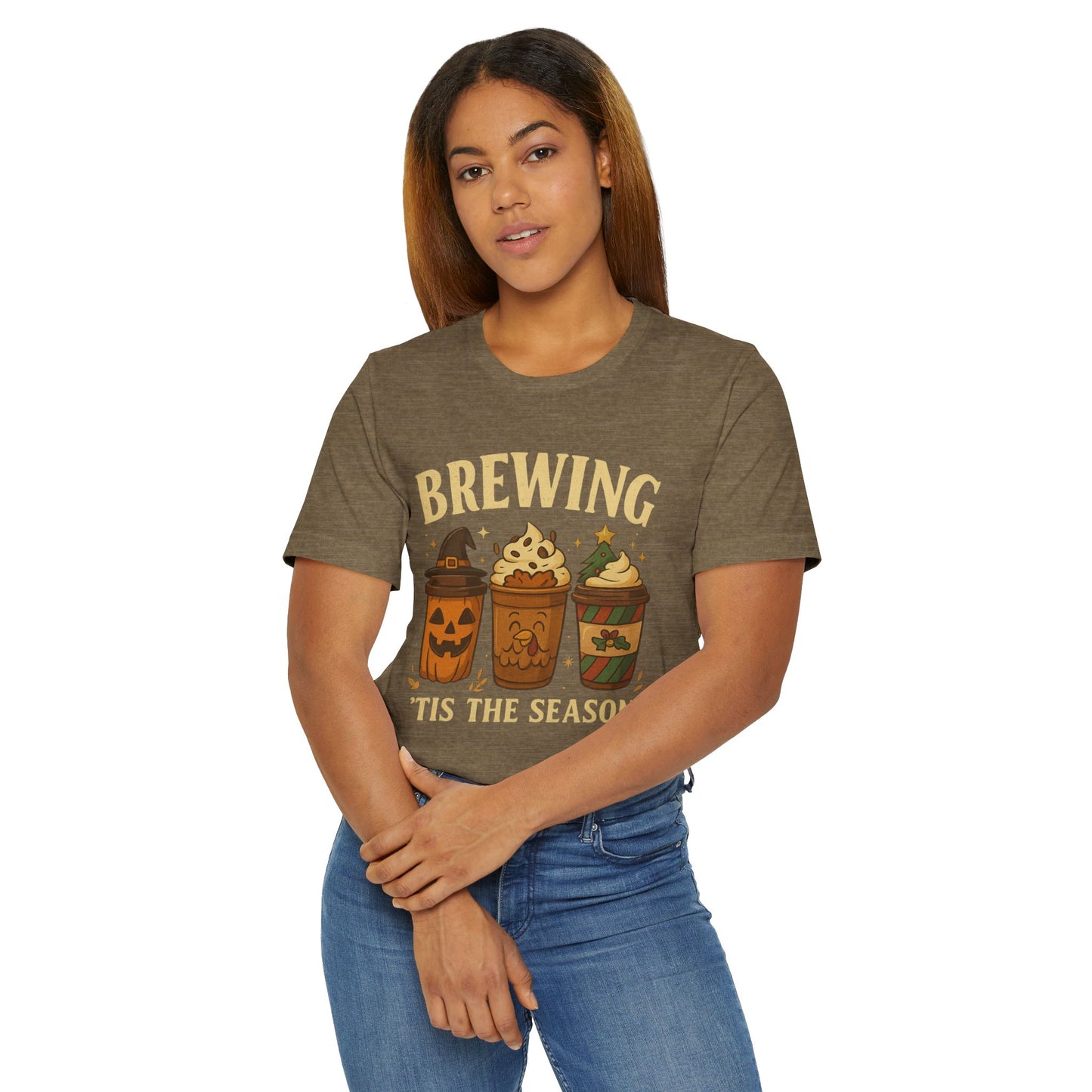 🎃🎄 Brewing ’Tis the Season Unisex T-Shirt USA | Holiday Coffee Tee