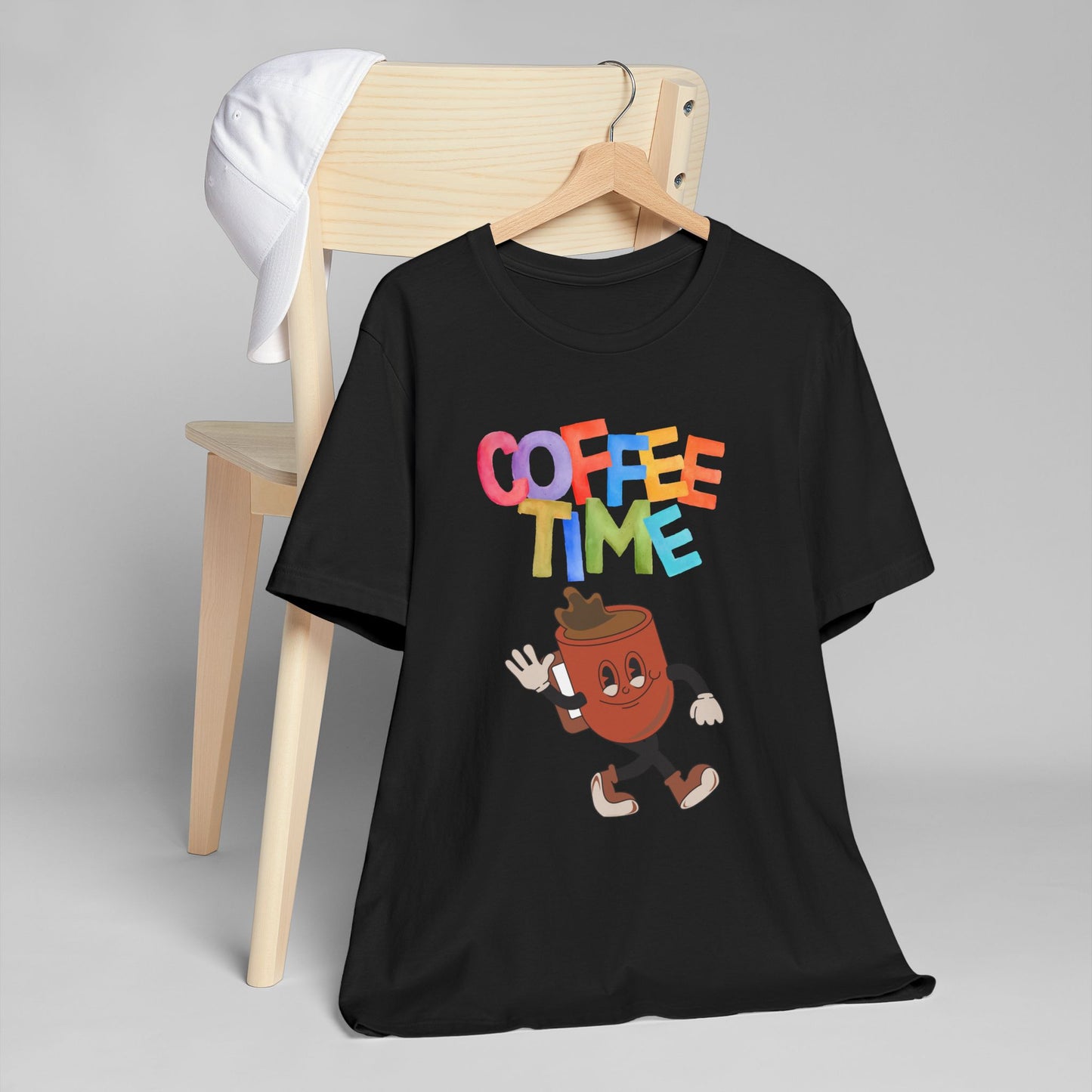 Coffee Time Retro T-Shirt – Fun Cartoon Coffee Cup Graphic Tee for Coffee Lovers (USA Only)