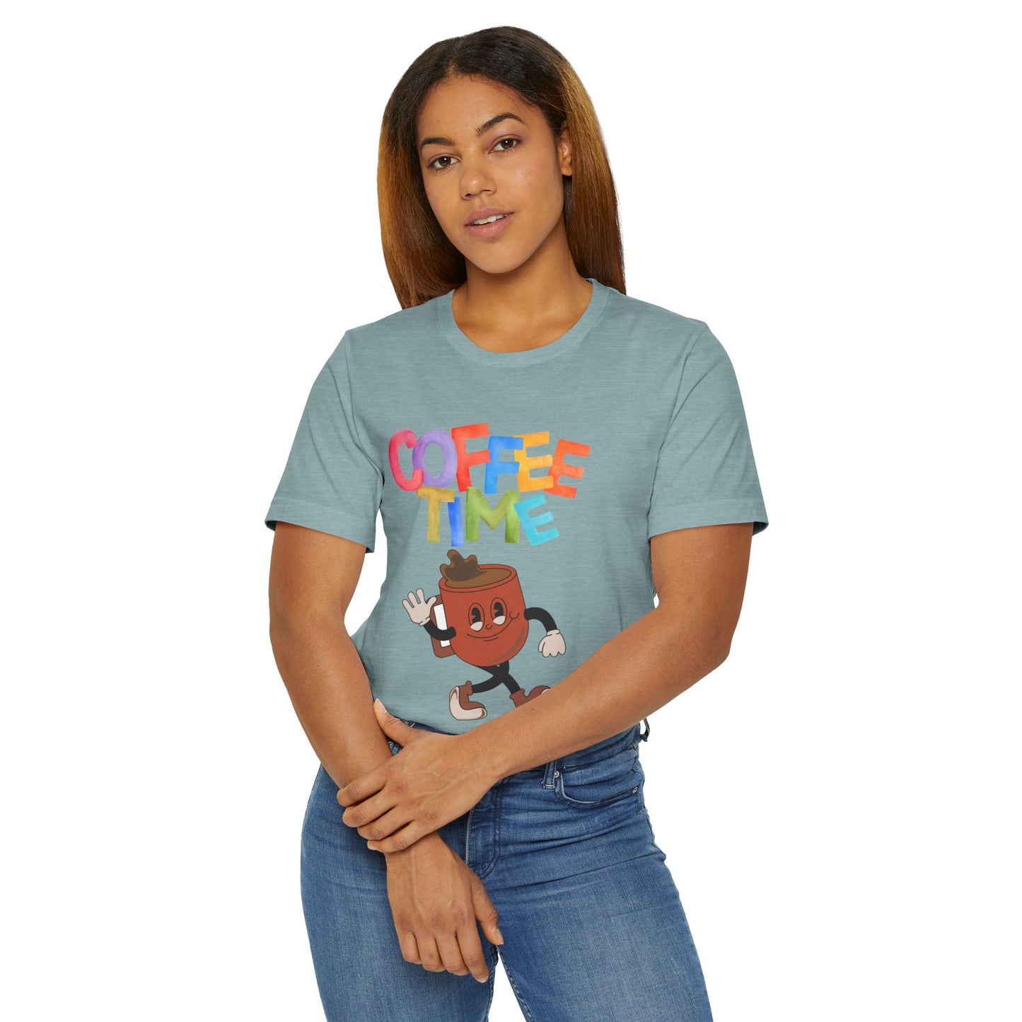Coffee Time Retro T-Shirt – Fun Cartoon Coffee Cup Graphic Tee for Coffee Lovers (USA Only)