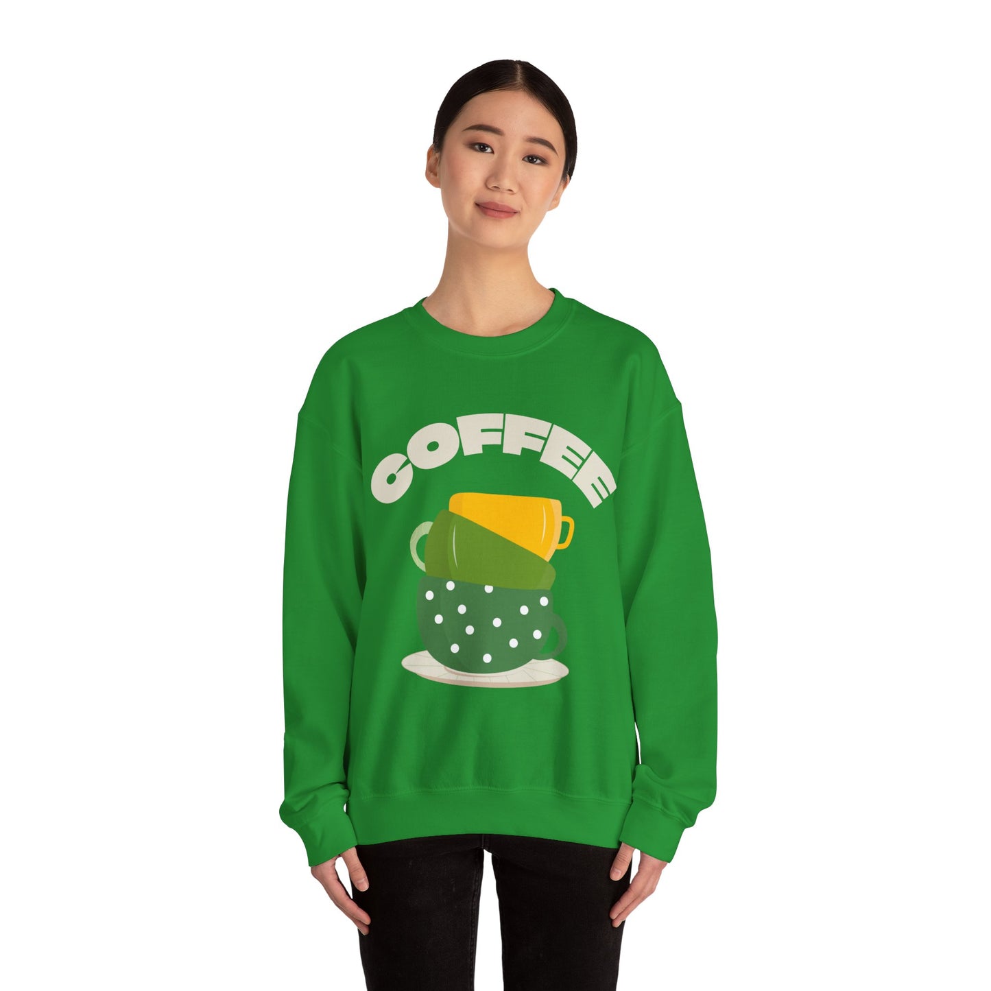 βπ’ Stacked Coffee Cups Sweatshirt USA | Eco-Friendly Unisex Coffee Sweater