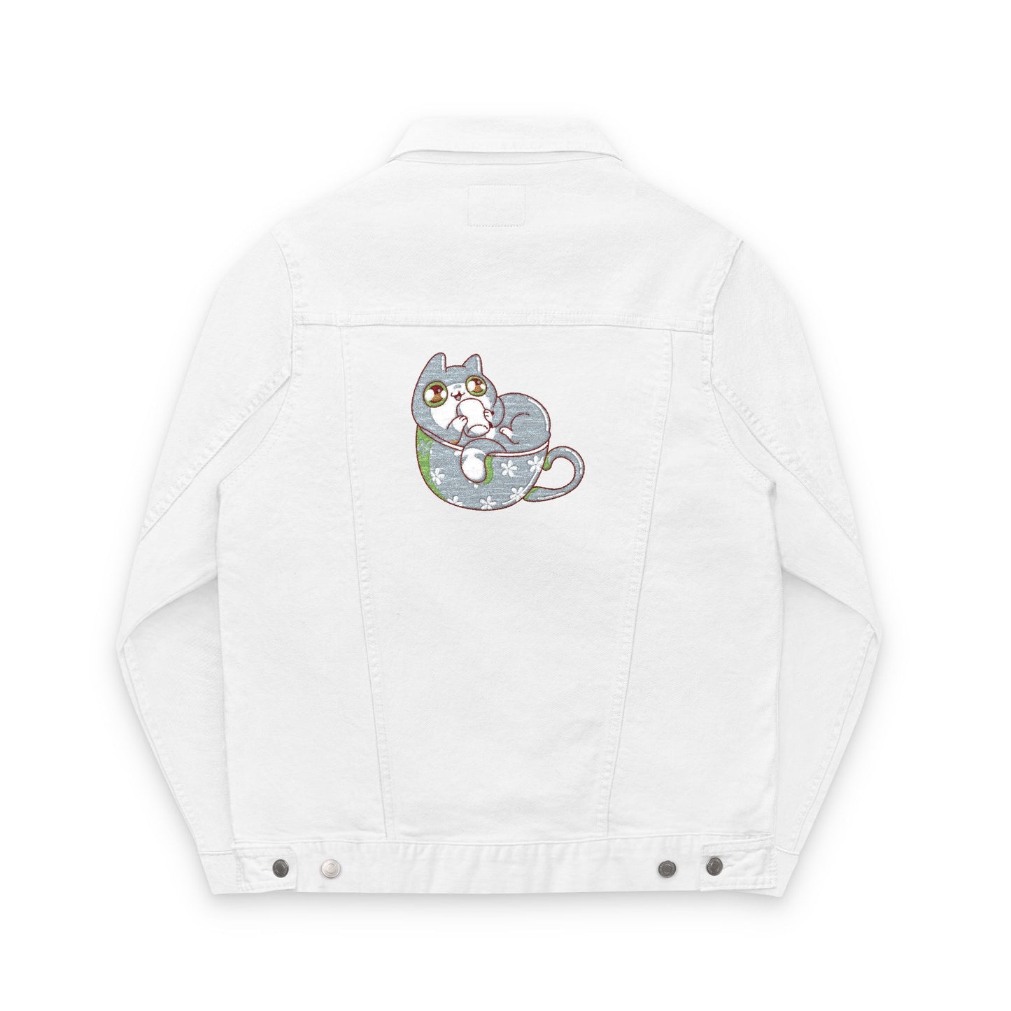 Cozy Cat Coffee Denim Jacket – Unisex Embroidered Style (USA Only)