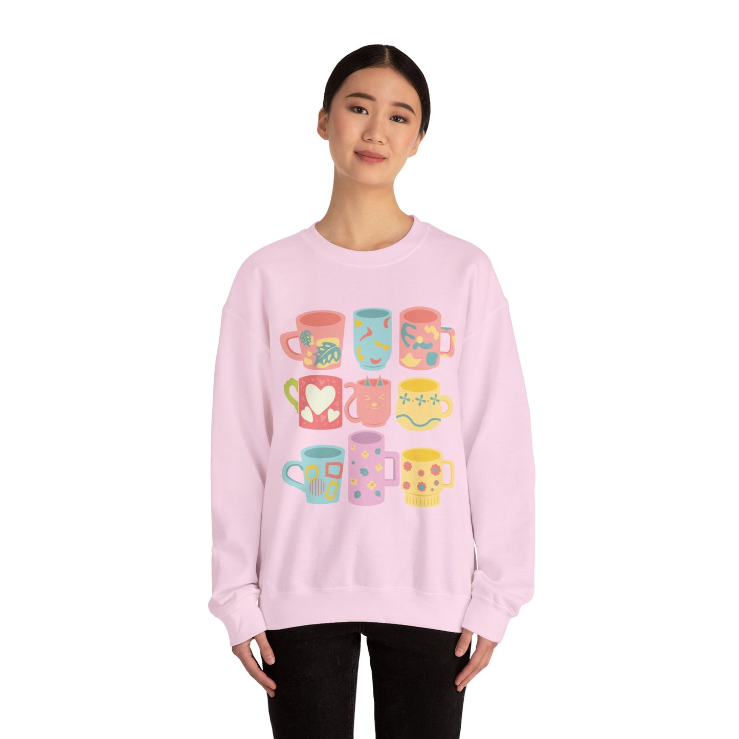 ☕ Pastel Coffee Mugs Sweatshirt USA | Colorful Unisex Sweater for Coffee Lovers