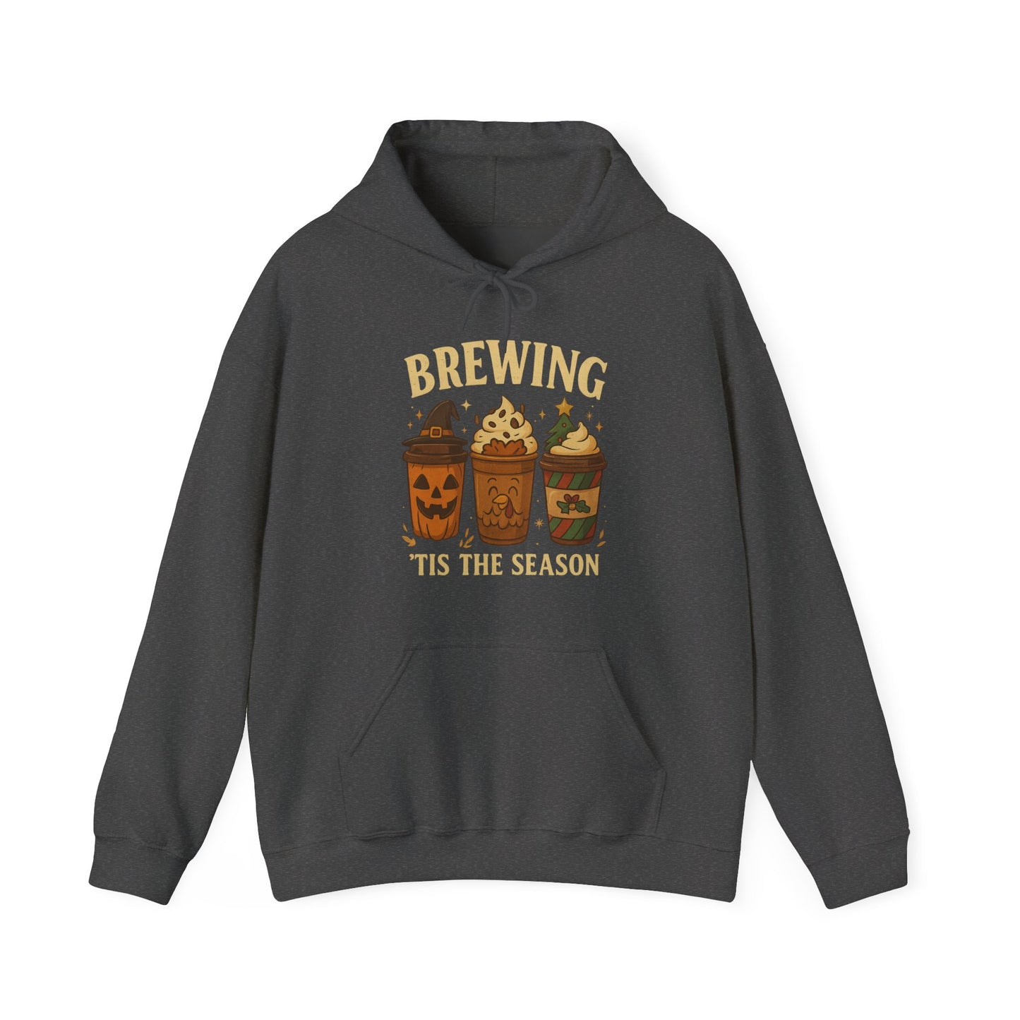 Brewing ’Tis The Season Hoodie USA 🎃🦃🎄 – Unisex Holiday Coffee Hoodie