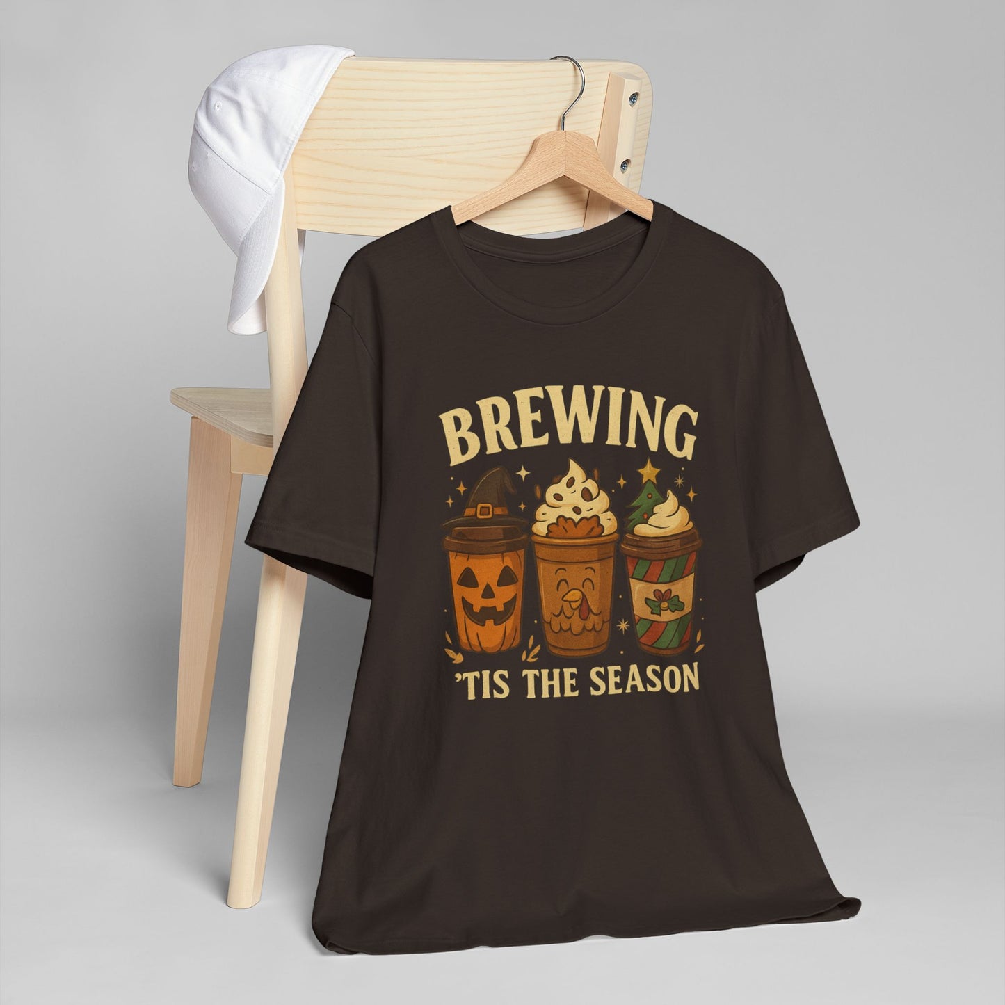 🎃🎄 Brewing ’Tis the Season Unisex T-Shirt USA | Holiday Coffee Tee