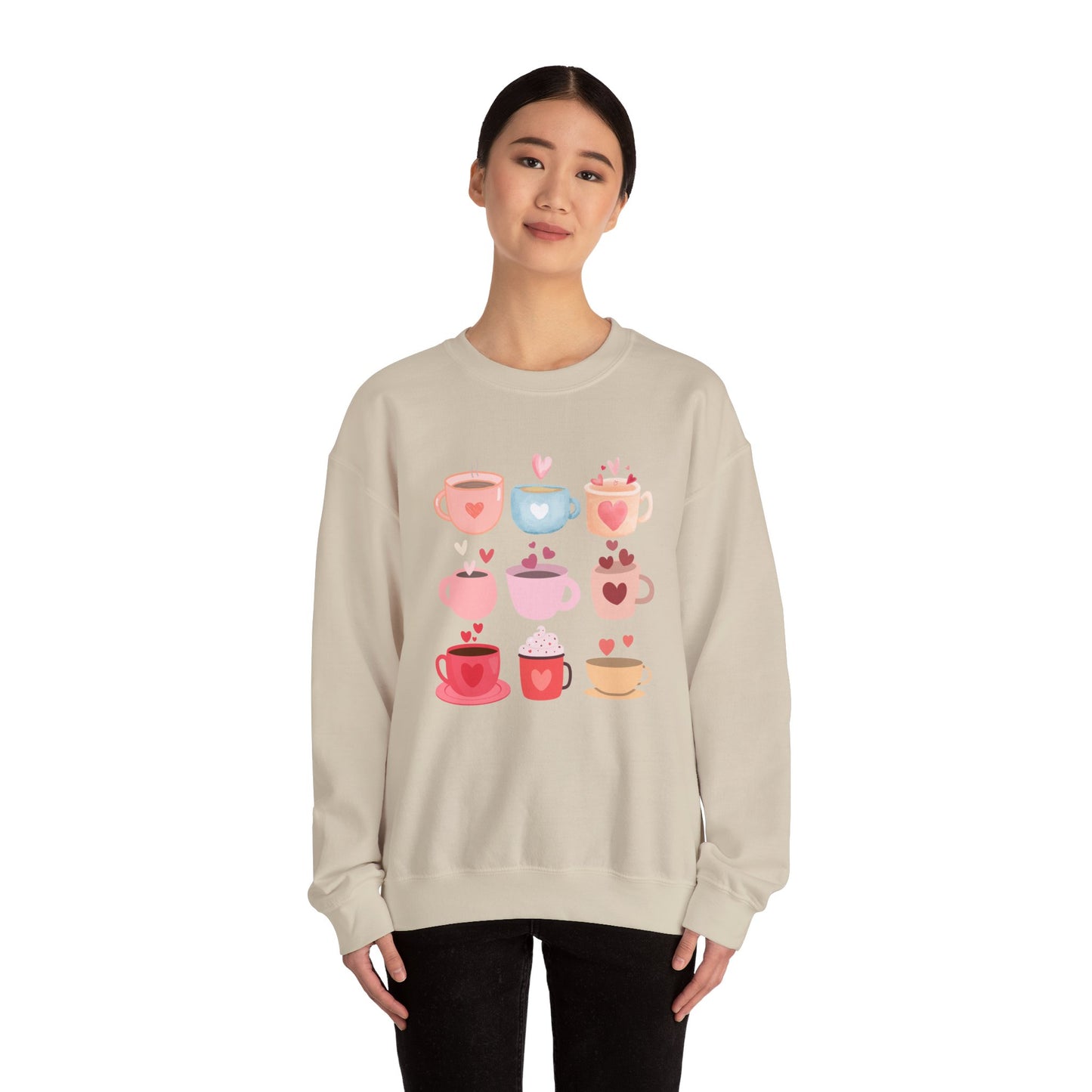 ☕ Valentine Coffee Cups Sweatshirt USA | Cute Unisex Sweater for Coffee Lovers