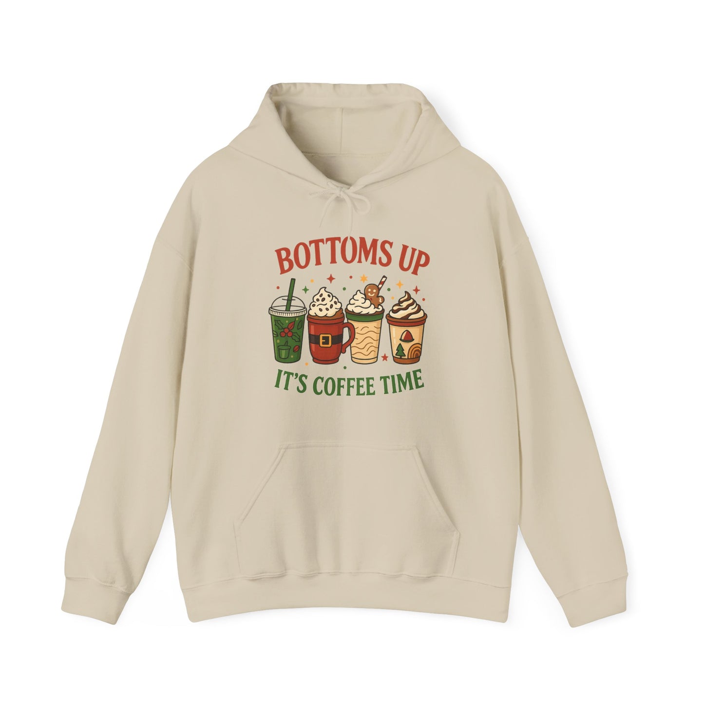 Bottoms Up Coffee Time Hoodie USA ☕ – Unisex Hoodie for Coffee Lovers