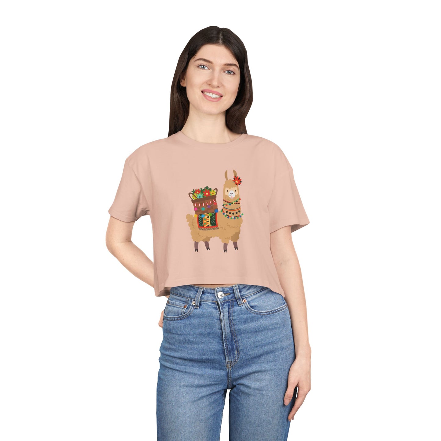 Fiesta Llama Crop Tee Women's Crop Tee | Holiday T-Shirt, Cute Gift, Summer Top, Casual Wear, Unique Design