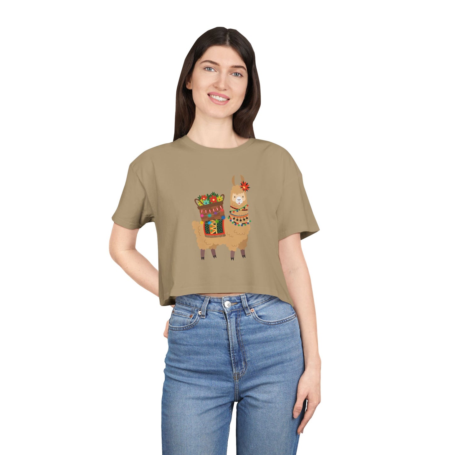 Fiesta Llama Crop Tee Women's Crop Tee | Holiday T-Shirt, Cute Gift, Summer Top, Casual Wear, Unique Design
