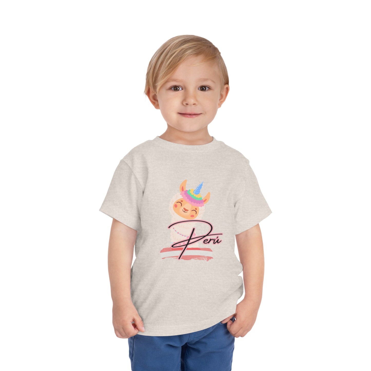 Best PeruvianToddler Short Sleeve Tee "Peru Llama Rainbow"