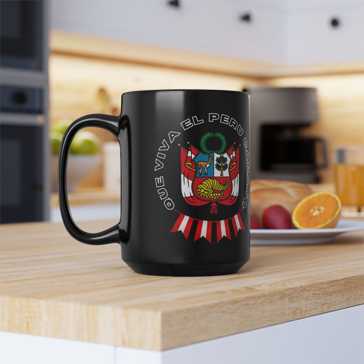 Peruvian Coffee Black Mug (11oz, 15oz) "PERU Escarapela"