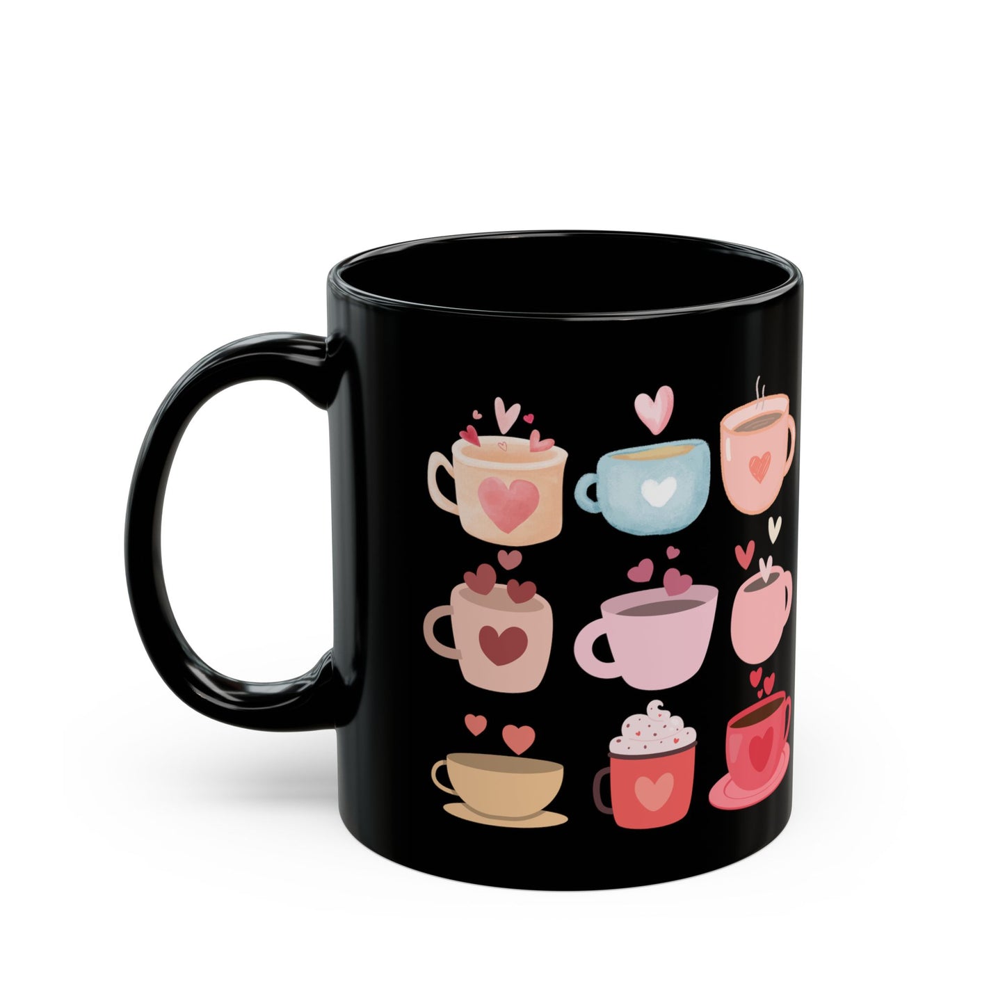 Best Coffee Black Mug (11oz, 15oz) "Coffee Mugs Hearts"