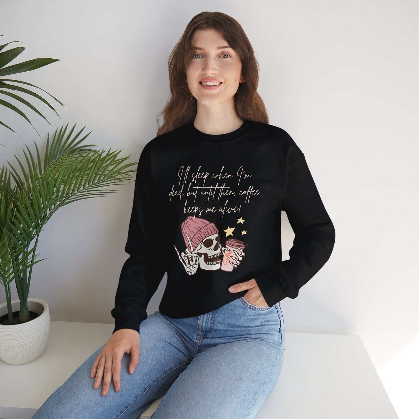 πβ Skull Coffee Quote Sweatshirt USA | Unisex Coffee Lover Sweater