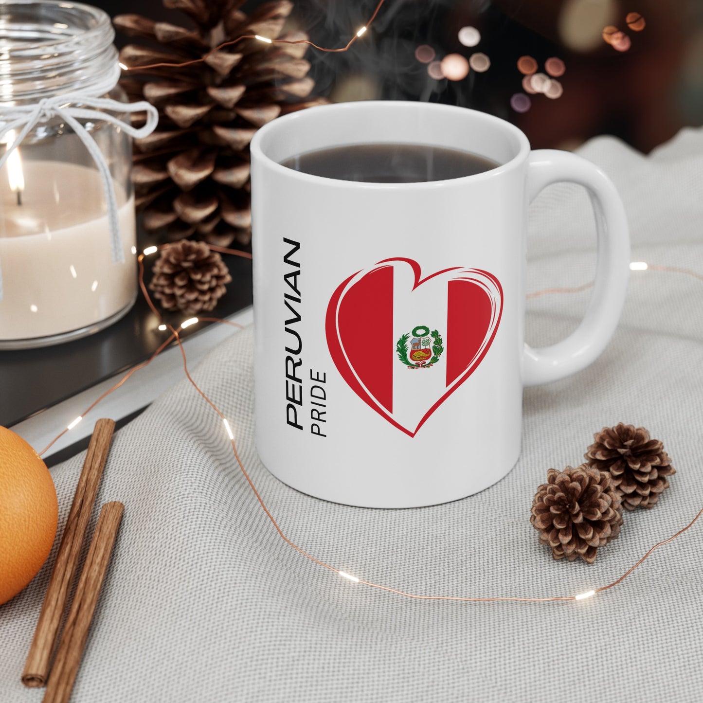 Best Peruvian Ceramic Coffee Mug, (11oz, 15oz) "Peruvian Flag"