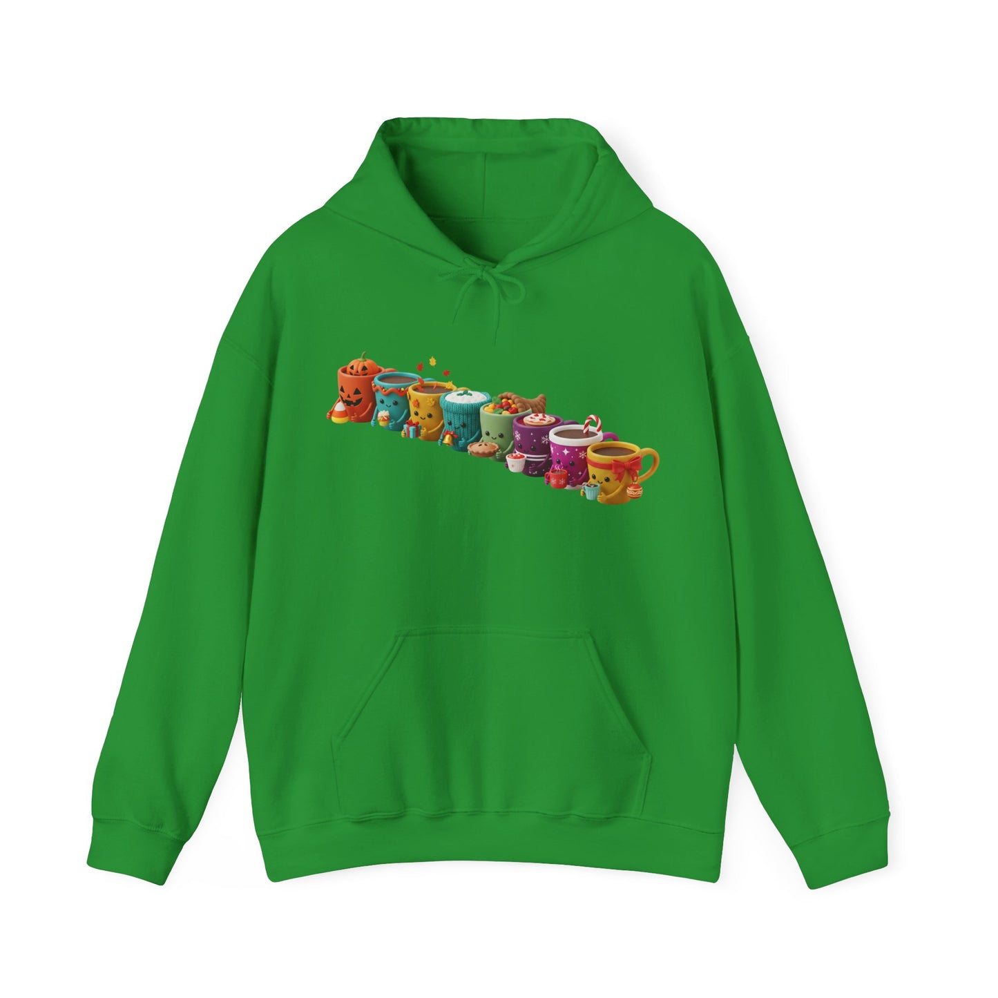 Festive Coffee Mug Lineup Hoodie USA ☕✨ – Unisex Holiday & Seasonal Hoodie