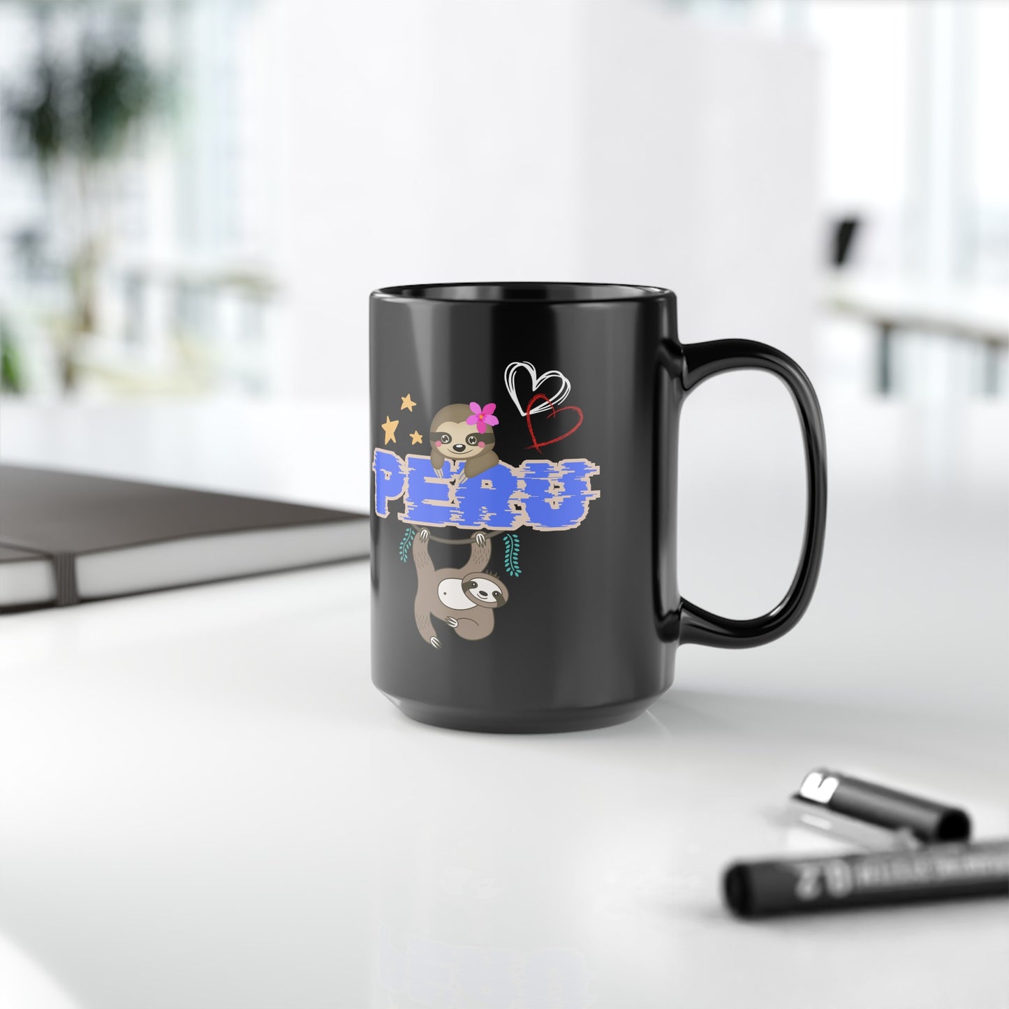 Best Peruvian Coffee Black Mug (11oz, 15oz) "Peru Jungle Perezozo"