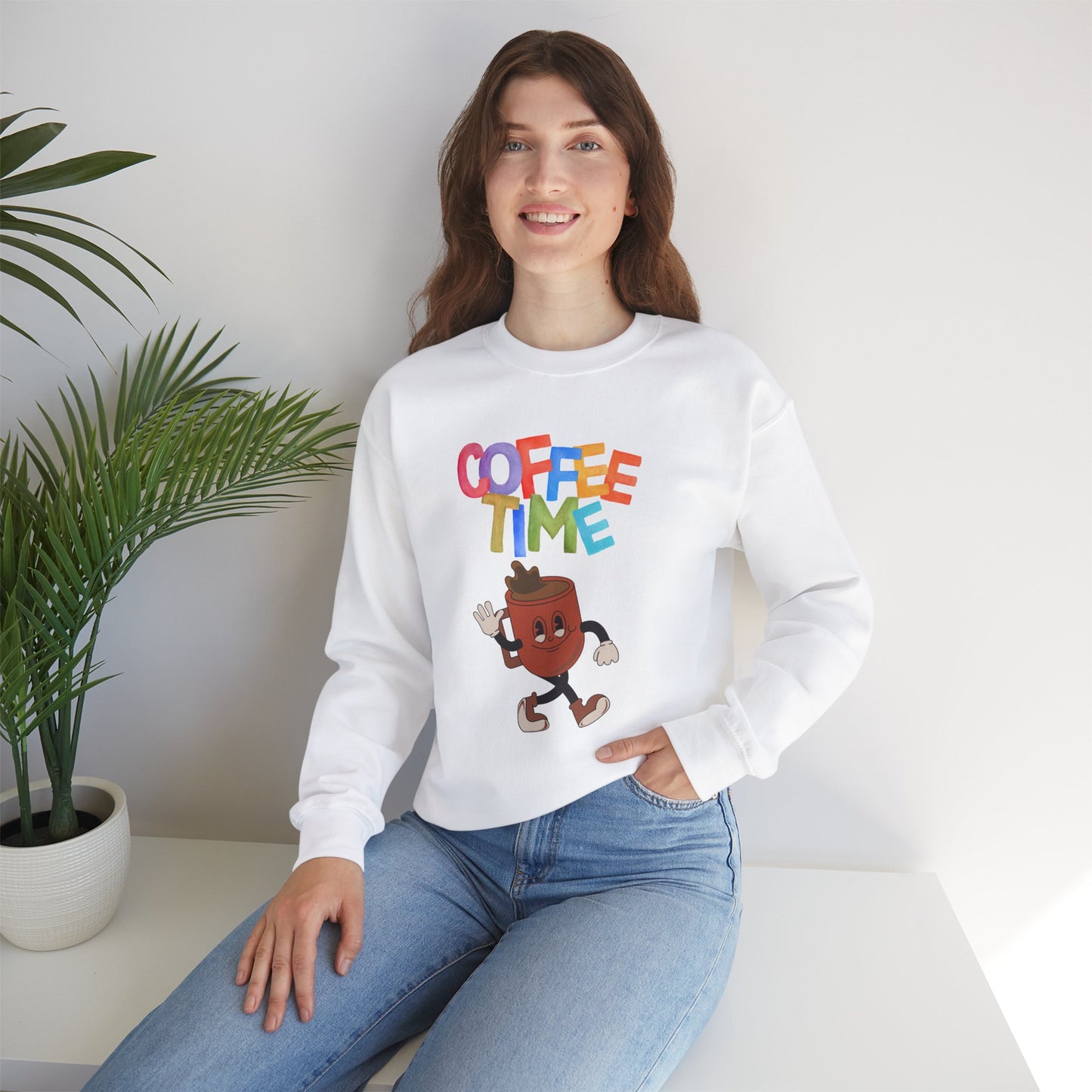 ☕ Coffee Time Sweatshirt USA | Retro Unisex Sweater for Coffee Lovers