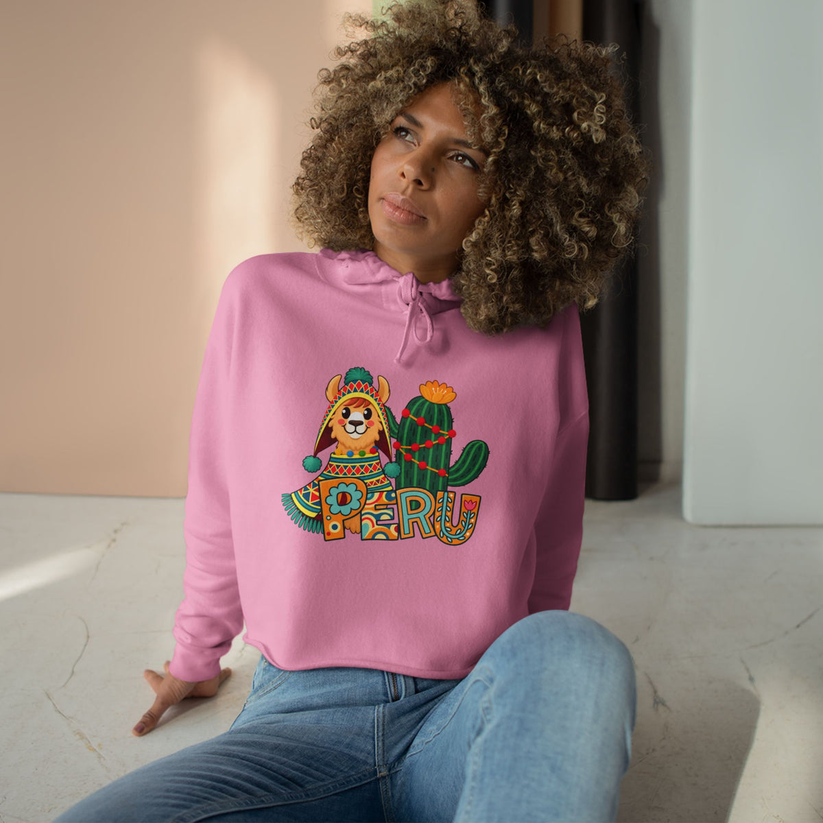 Best Chullo Llama Peru Crop Hoodie - Cute Andean Gift