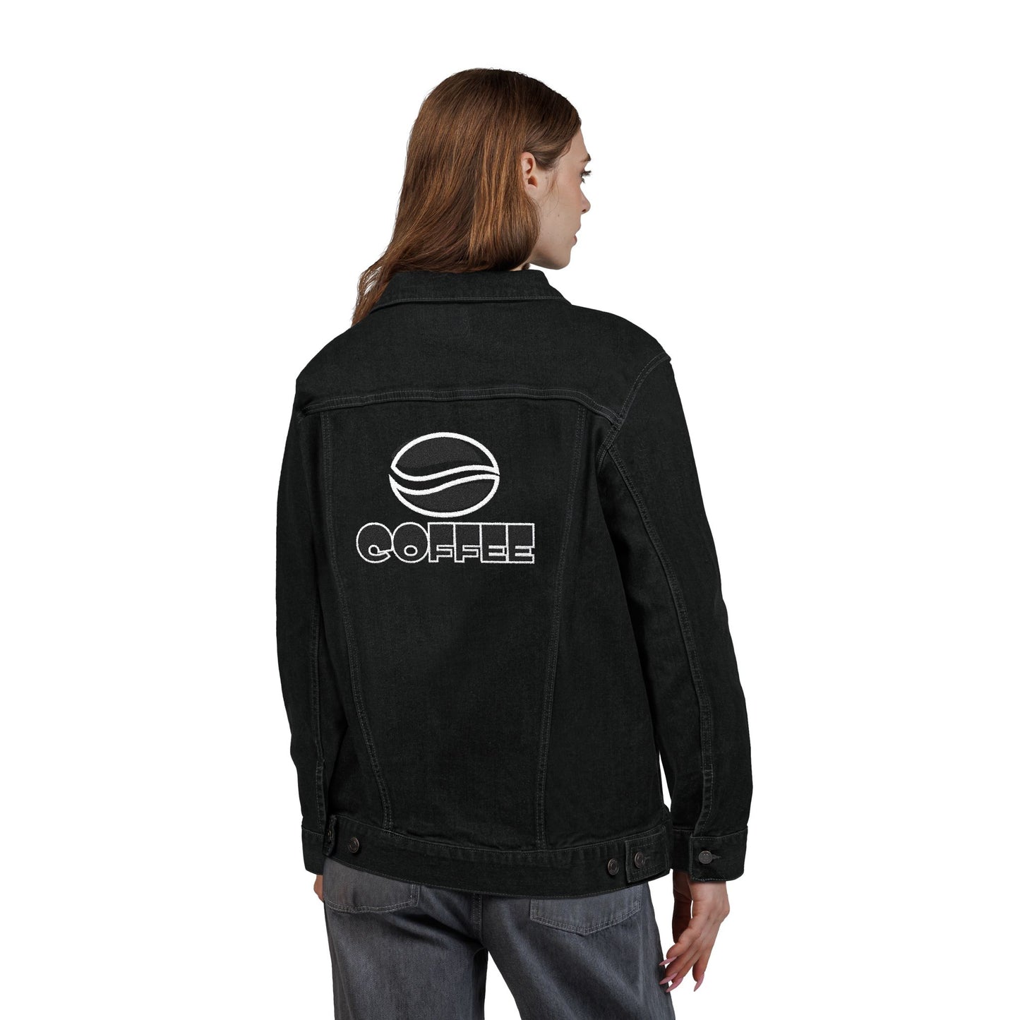 Bold Coffee Logo Denim Jacket – Unisex Embroidered Style (USA Only)