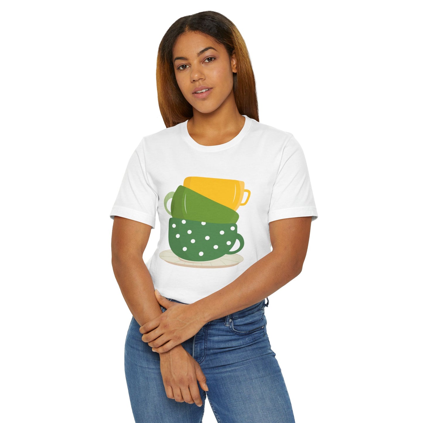 Stacked Coffee Cups T-Shirt – Fun Colorful Mug Graphic Tee for Coffee Lovers (USA Only)