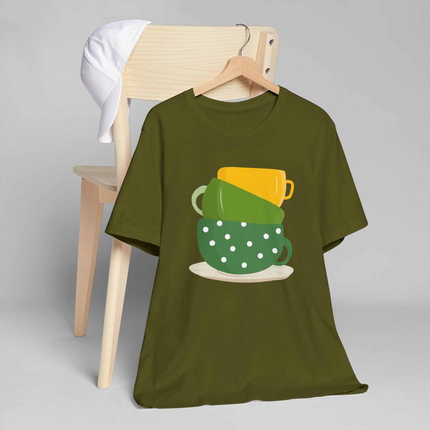 Stacked Coffee Cups T-Shirt – Fun Colorful Mug Graphic Tee for Coffee Lovers (USA Only)