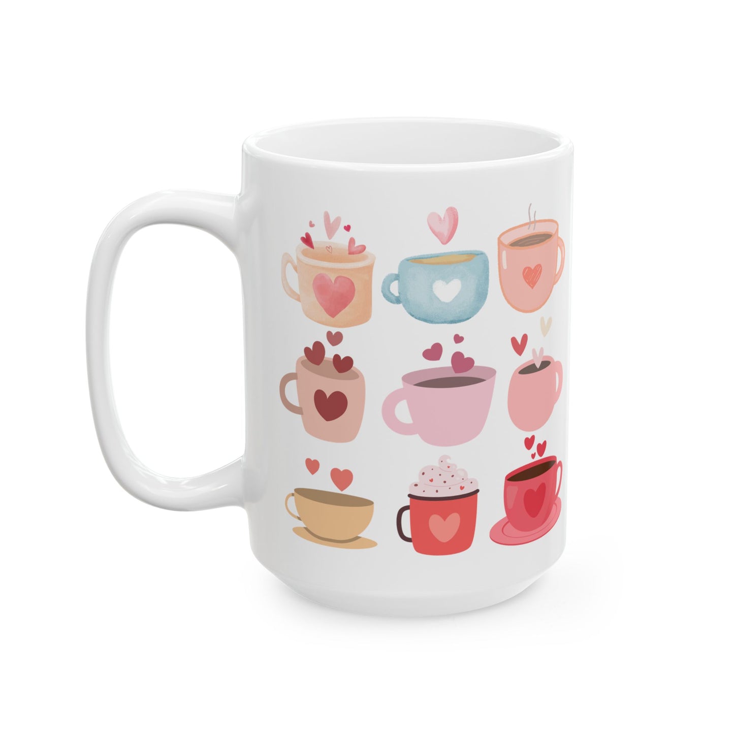 Best Ceramic Coffee Mug, (11oz, 15oz) "Coffee Mugs Hearts"