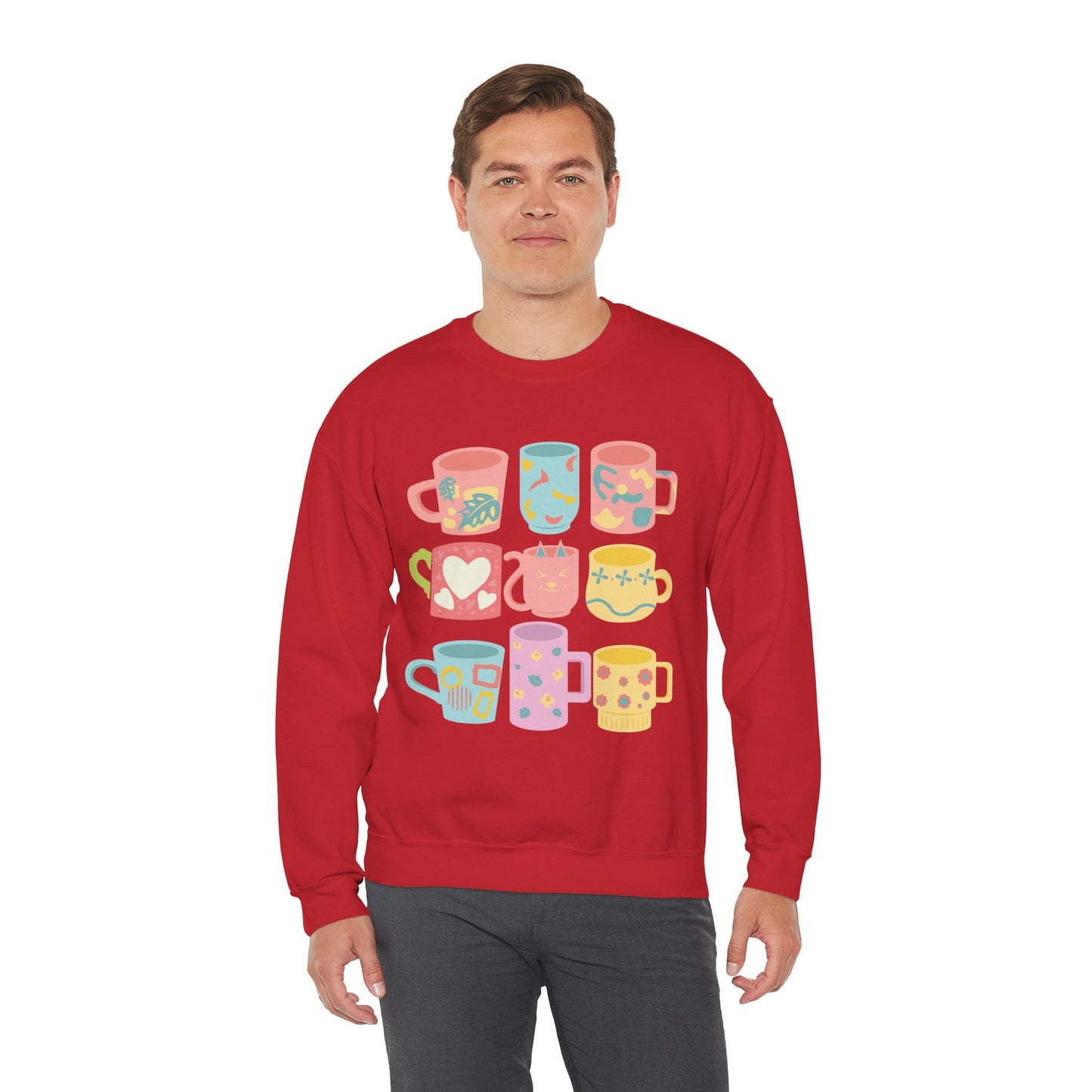 ☕ Pastel Coffee Mugs Sweatshirt USA | Colorful Unisex Sweater for Coffee Lovers