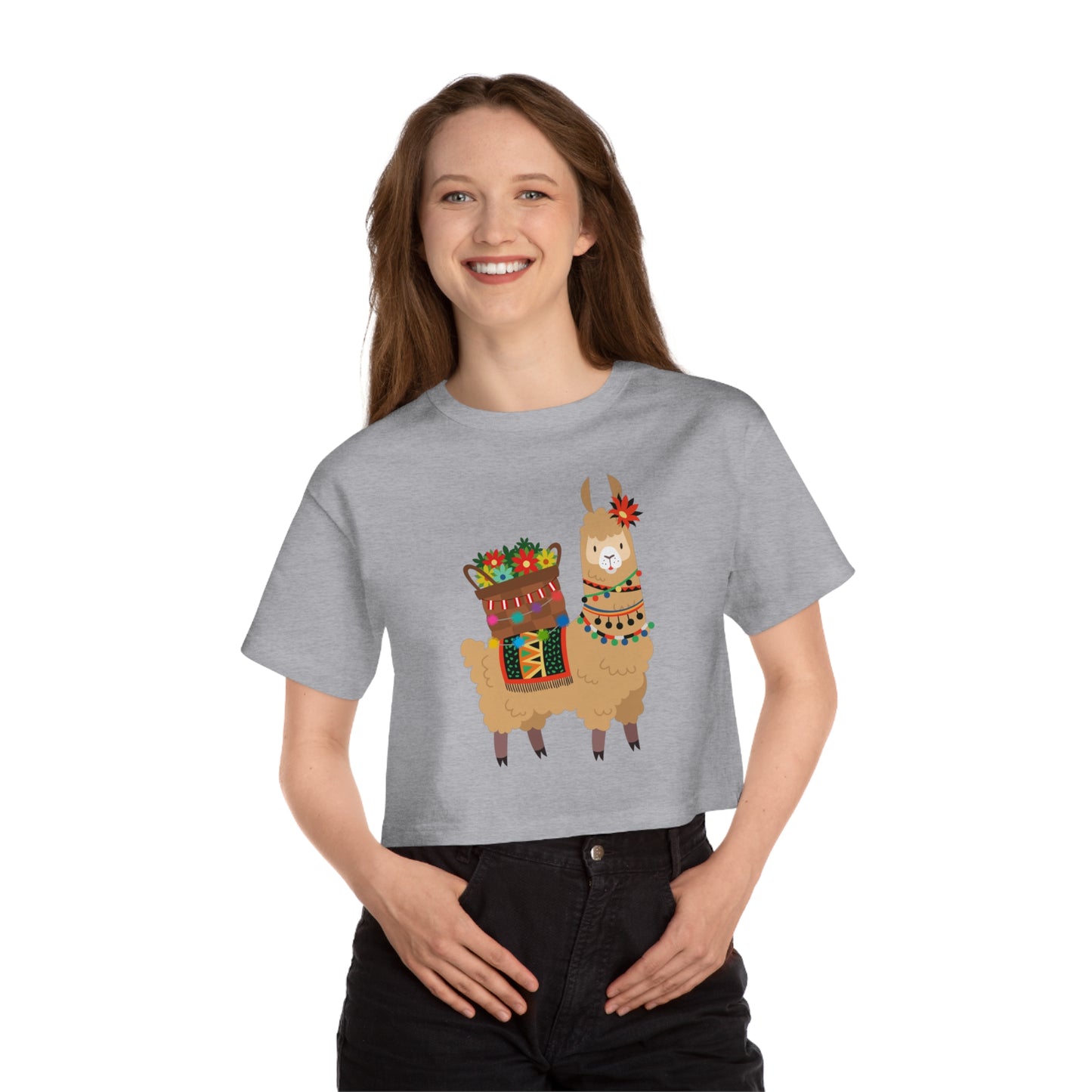 Cropped Customized Champion Tee "No Drama, Just Llama