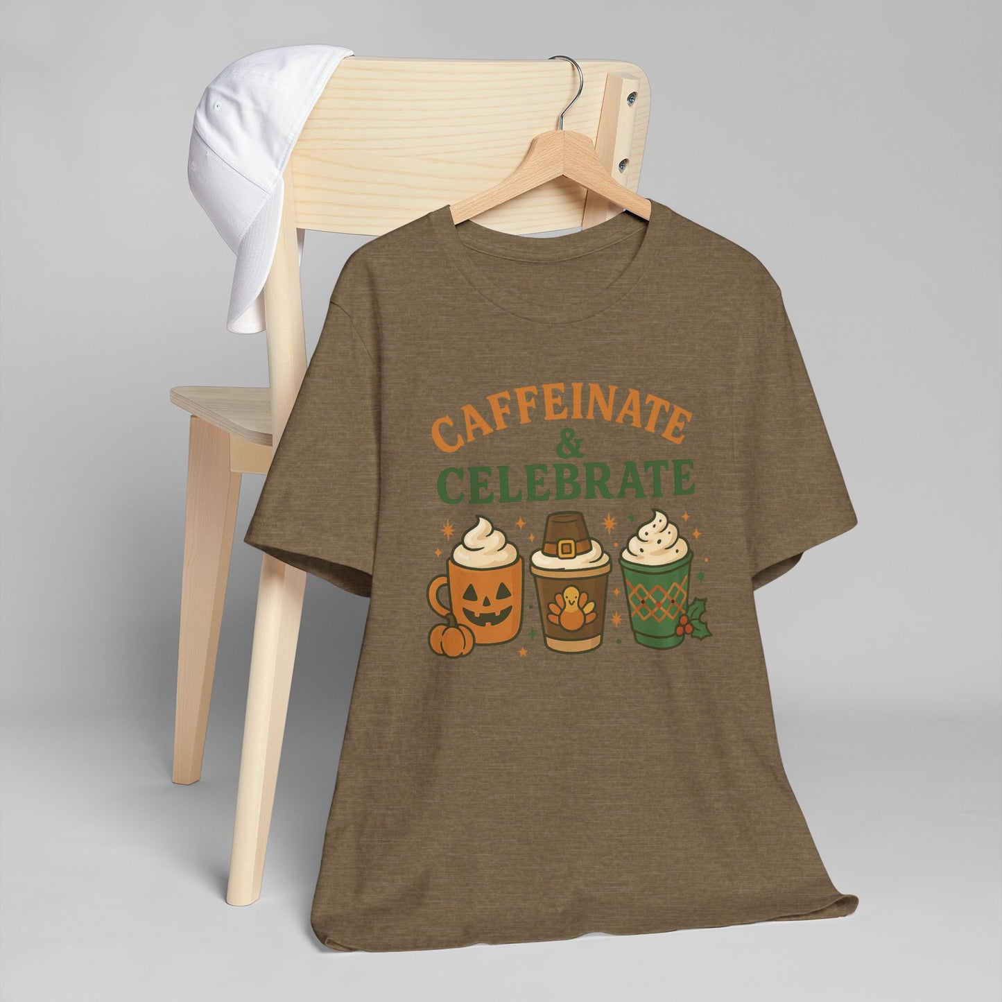 ππ¦π Caffeinate & Celebrate Unisex T-Shirt USA | Holiday Coffee Tee
