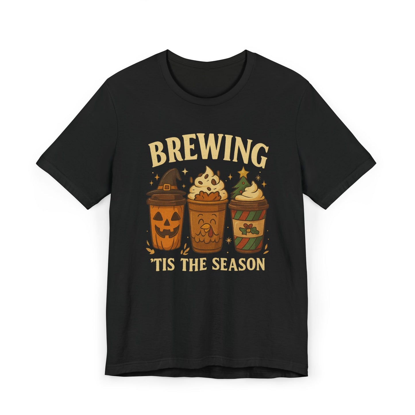 🎃🎄 Brewing ’Tis the Season Unisex T-Shirt USA | Holiday Coffee Tee