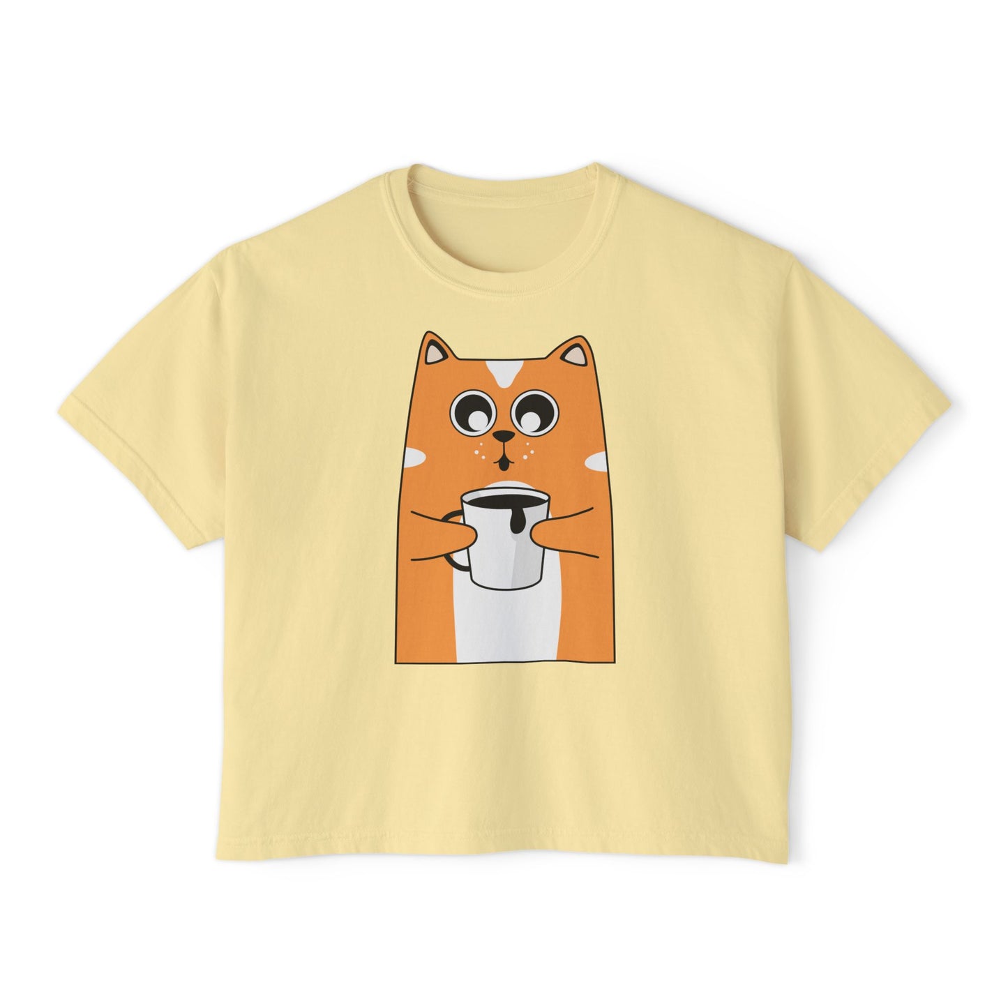 Cute Cat Boxy Tee, Women's Casual Top, Funny Animal Shirt, Gift for Cat Lovers, Lightweight Cotton Tee