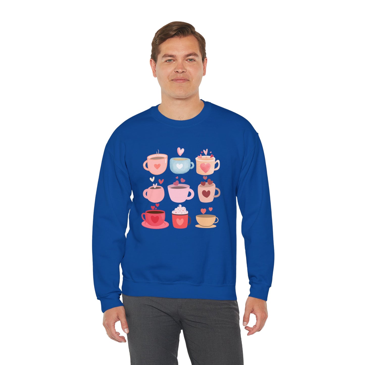 ☕ Valentine Coffee Cups Sweatshirt USA | Cute Unisex Sweater for Coffee Lovers