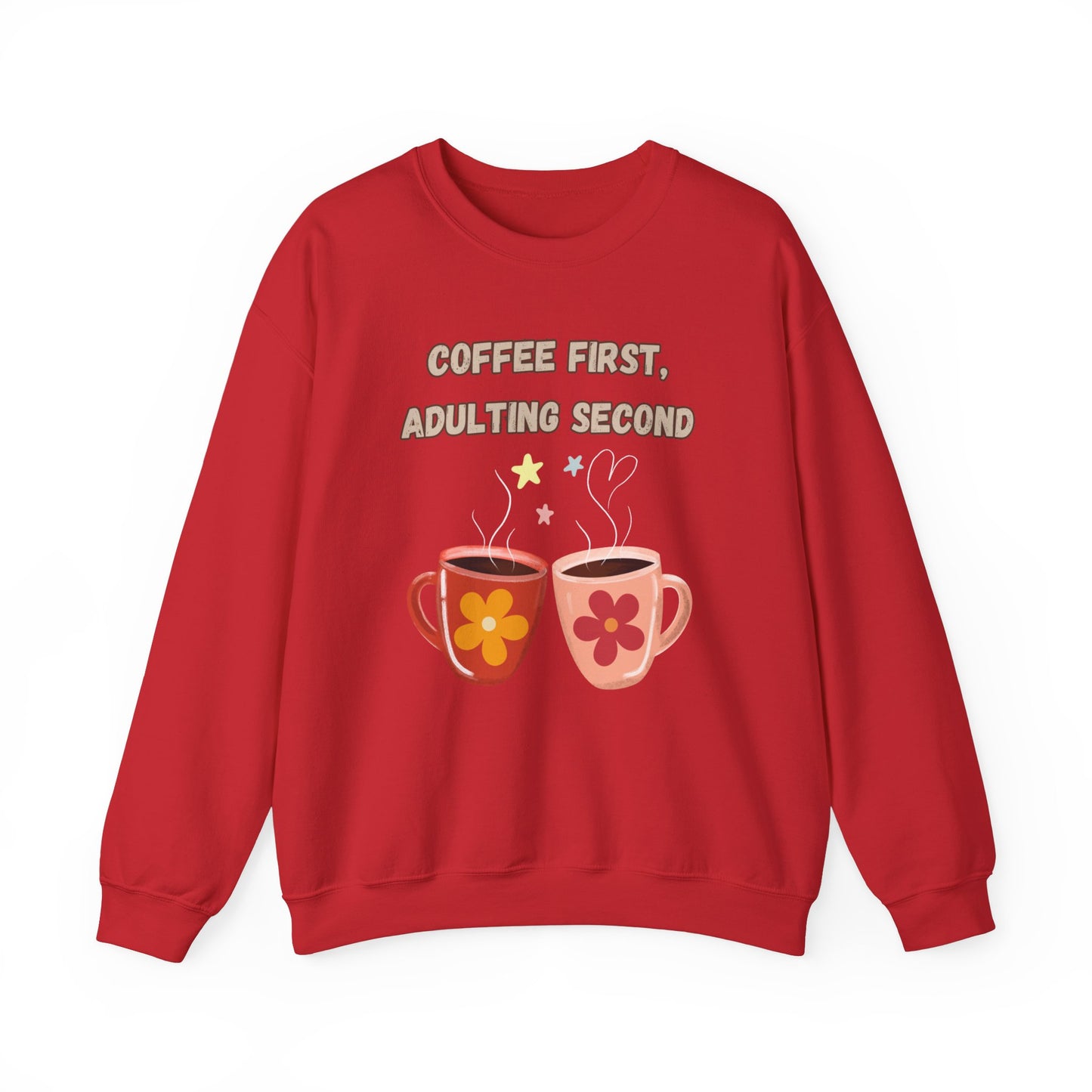 ☕ Coffee First Adulting Second Sweatshirt USA | Fun Unisex Sweater for Coffee Lovers