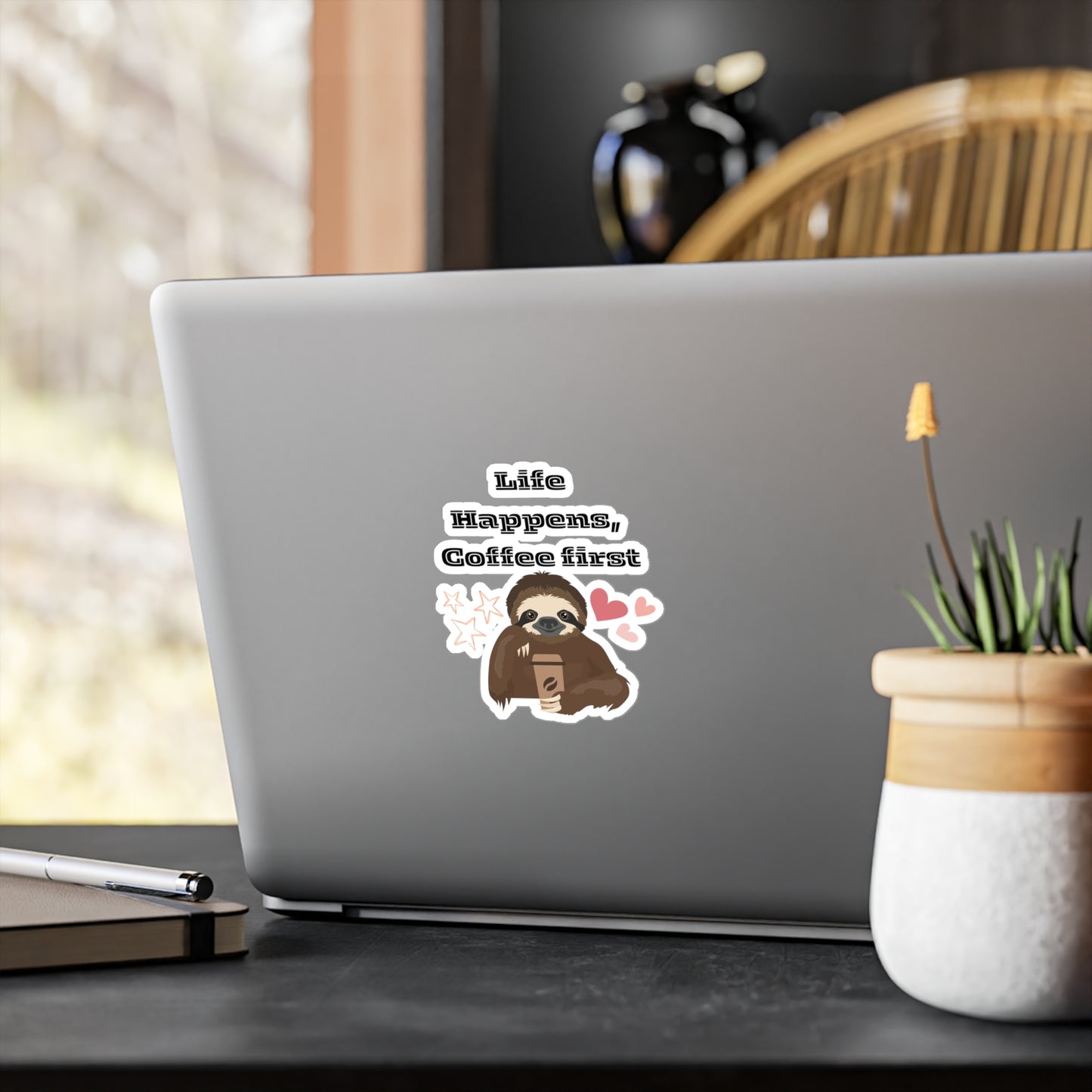 Life Happens Coffee First Sloth Sticker USA Waterproof Vinyl