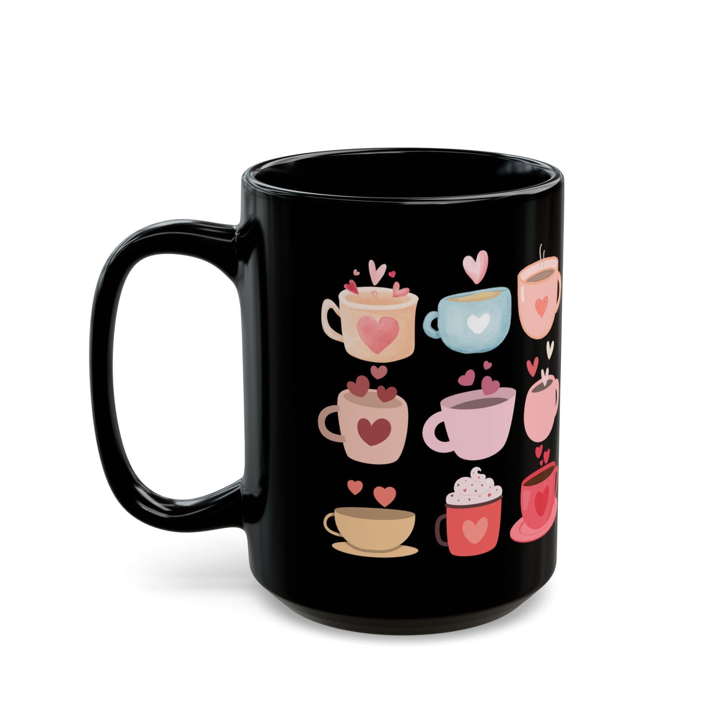 Best Coffee Black Mug (11oz, 15oz) "Coffee Mugs Hearts"
