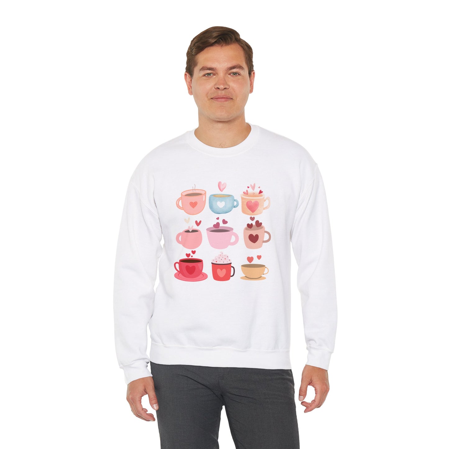 ☕ Valentine Coffee Cups Sweatshirt USA | Cute Unisex Sweater for Coffee Lovers