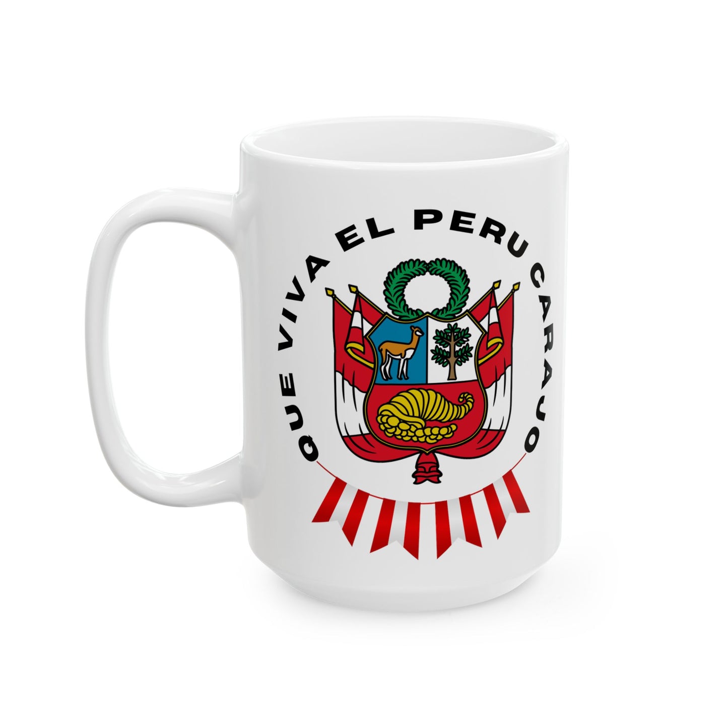 Best Peruvian Ceramic Coffee Mug, (11oz, 15oz) "PERU Escarapela"