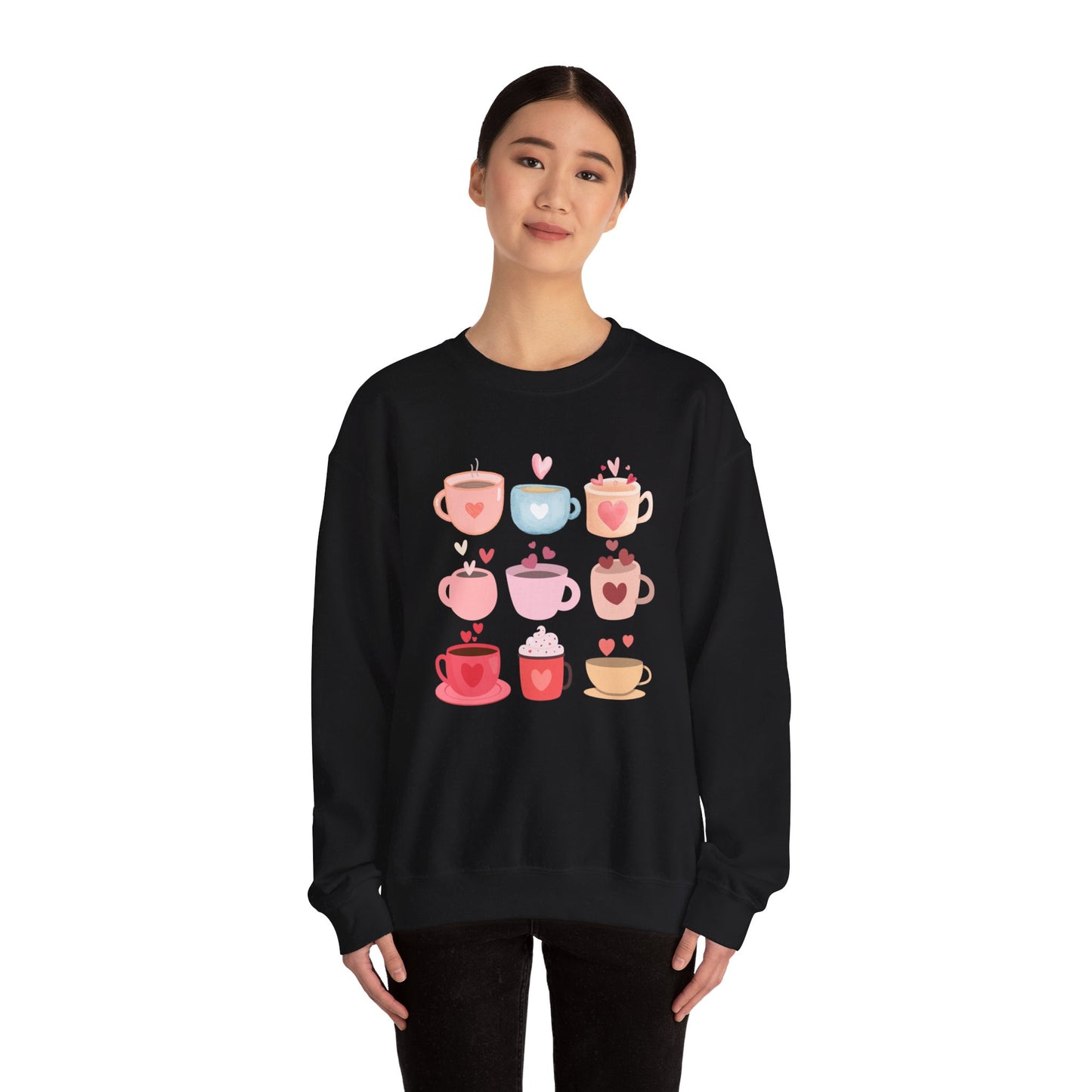 ☕ Valentine Coffee Cups Sweatshirt USA | Cute Unisex Sweater for Coffee Lovers
