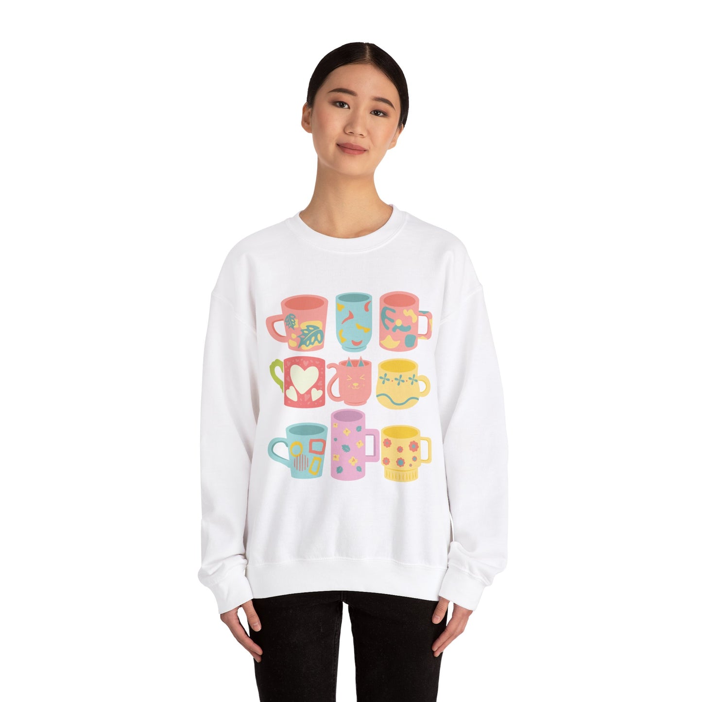 ☕ Pastel Coffee Mugs Sweatshirt USA | Colorful Unisex Sweater for Coffee Lovers