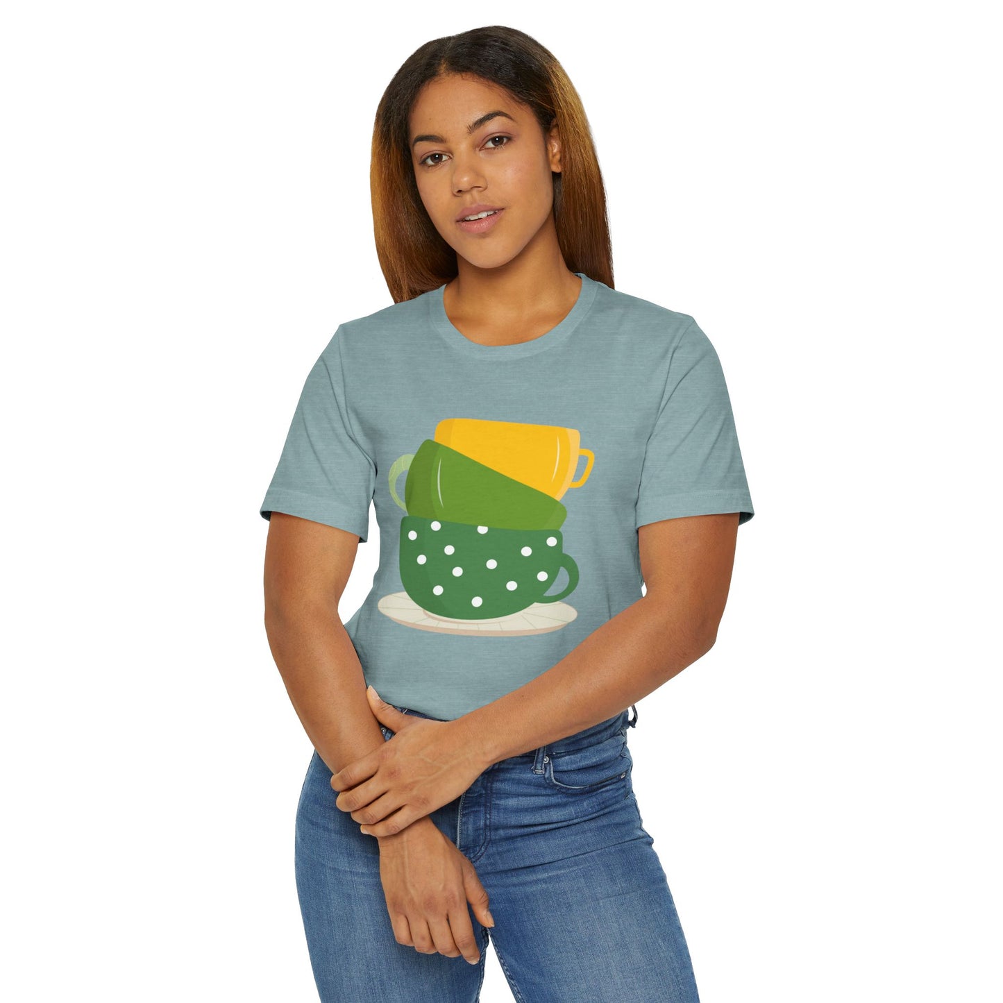 Stacked Coffee Cups T-Shirt – Fun Colorful Mug Graphic Tee for Coffee Lovers (USA Only)