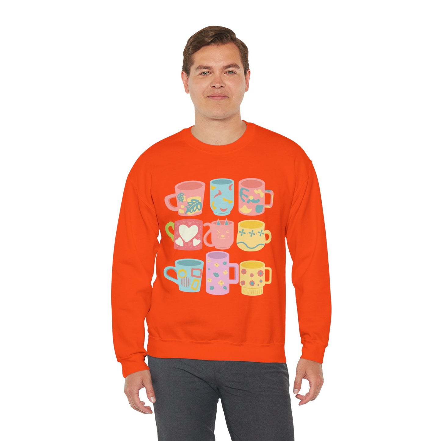 ☕ Pastel Coffee Mugs Sweatshirt USA | Colorful Unisex Sweater for Coffee Lovers