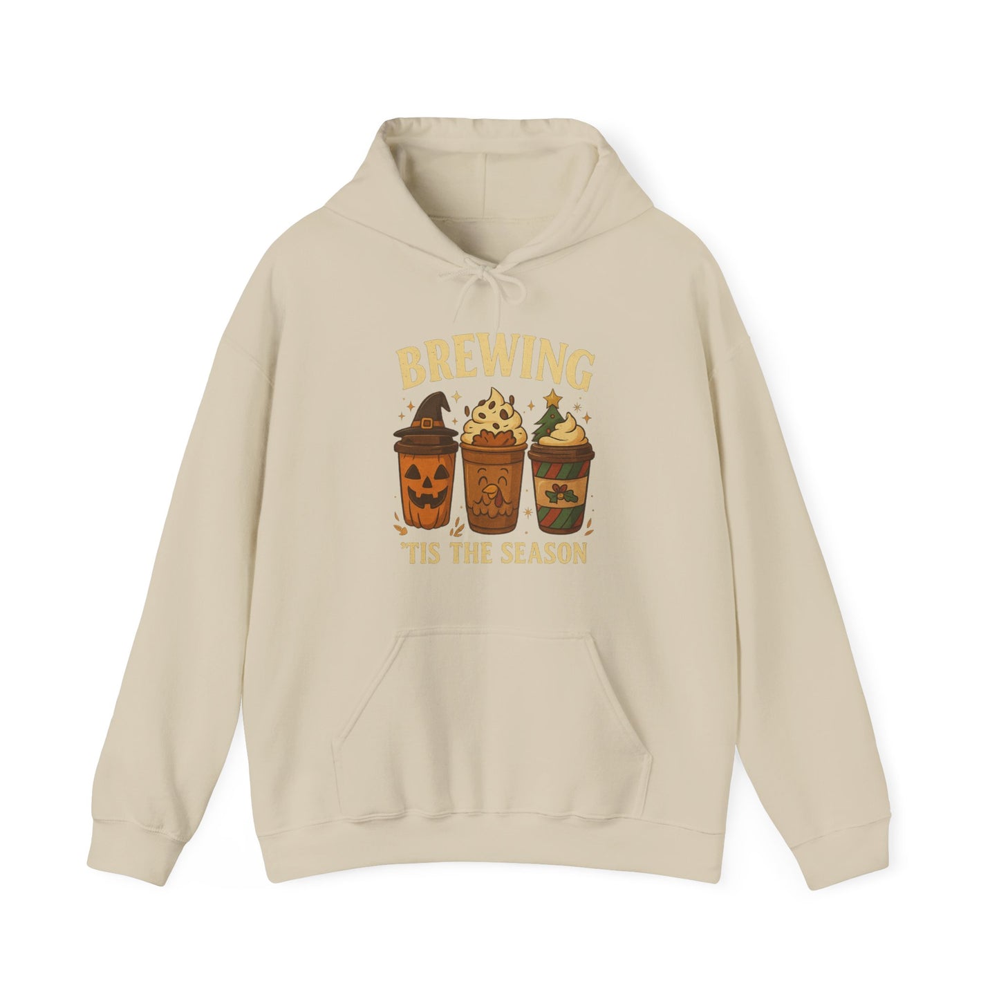 Brewing ’Tis The Season Hoodie USA 🎃🦃🎄 – Unisex Holiday Coffee Hoodie