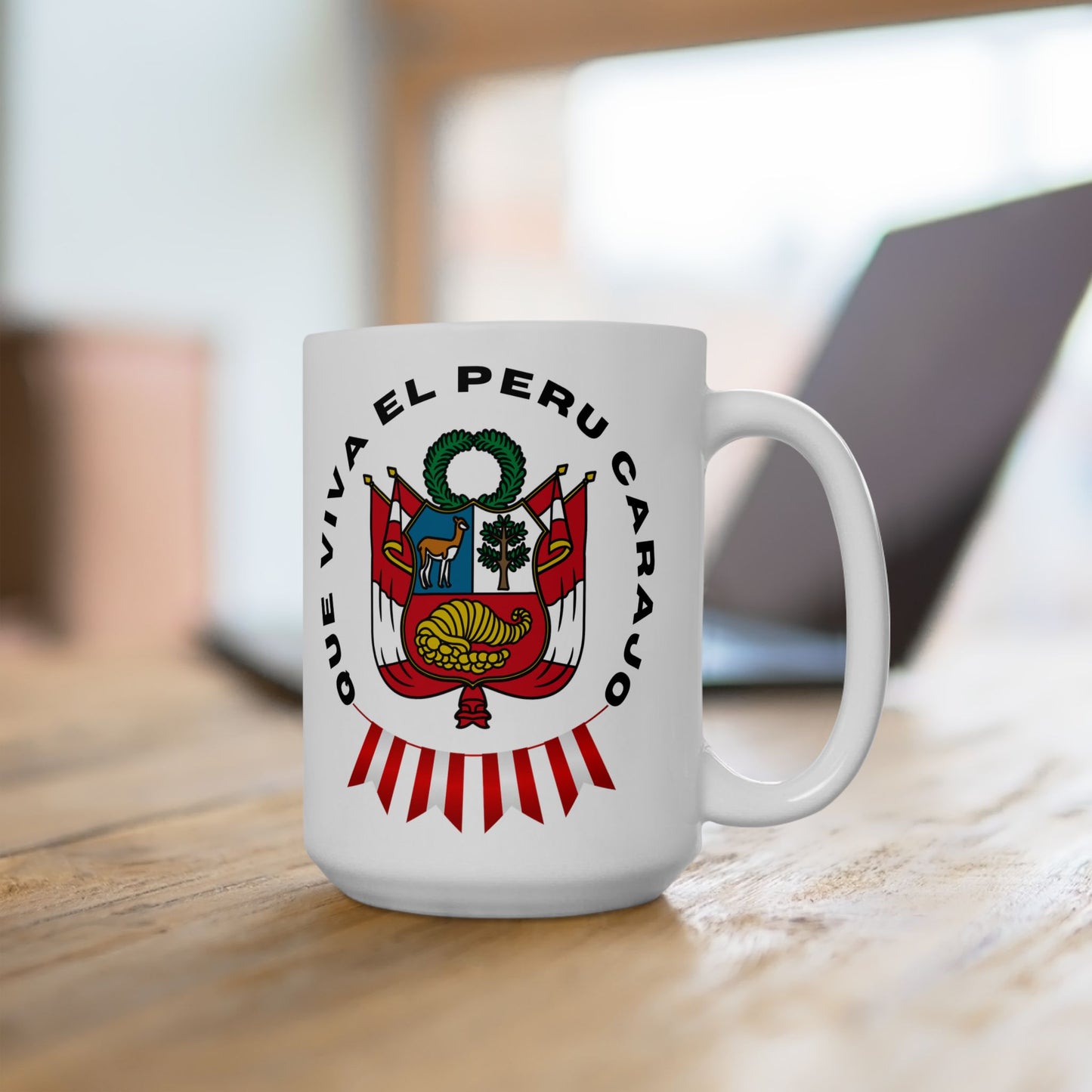 Best Peruvian Ceramic Coffee Mug, (11oz, 15oz) "PERU Escarapela"