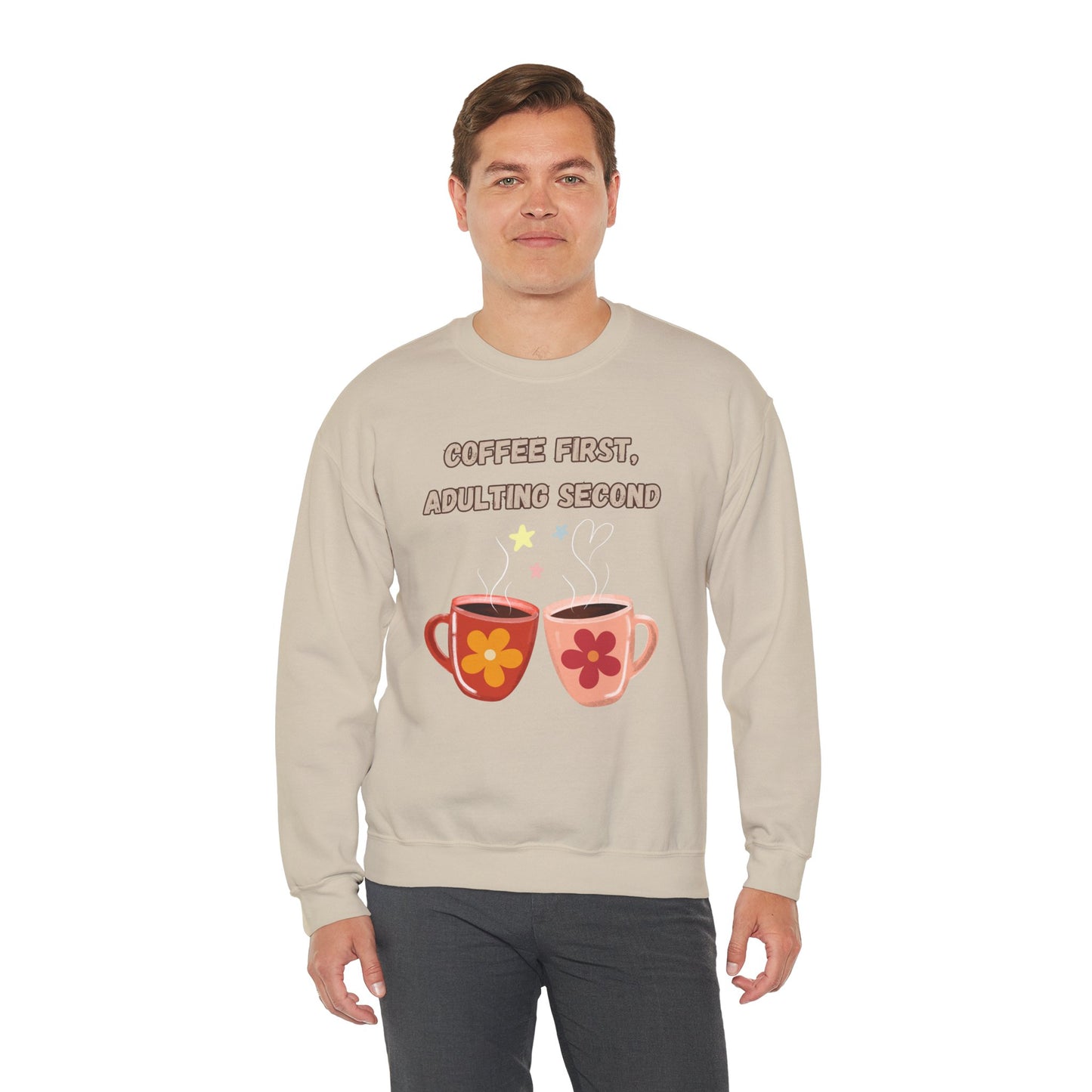 ☕ Coffee First Adulting Second Sweatshirt USA | Fun Unisex Sweater for Coffee Lovers