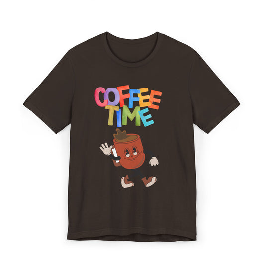 Coffee Time Retro T-Shirt – Fun Cartoon Coffee Cup Graphic Tee for Coffee Lovers (USA Only)