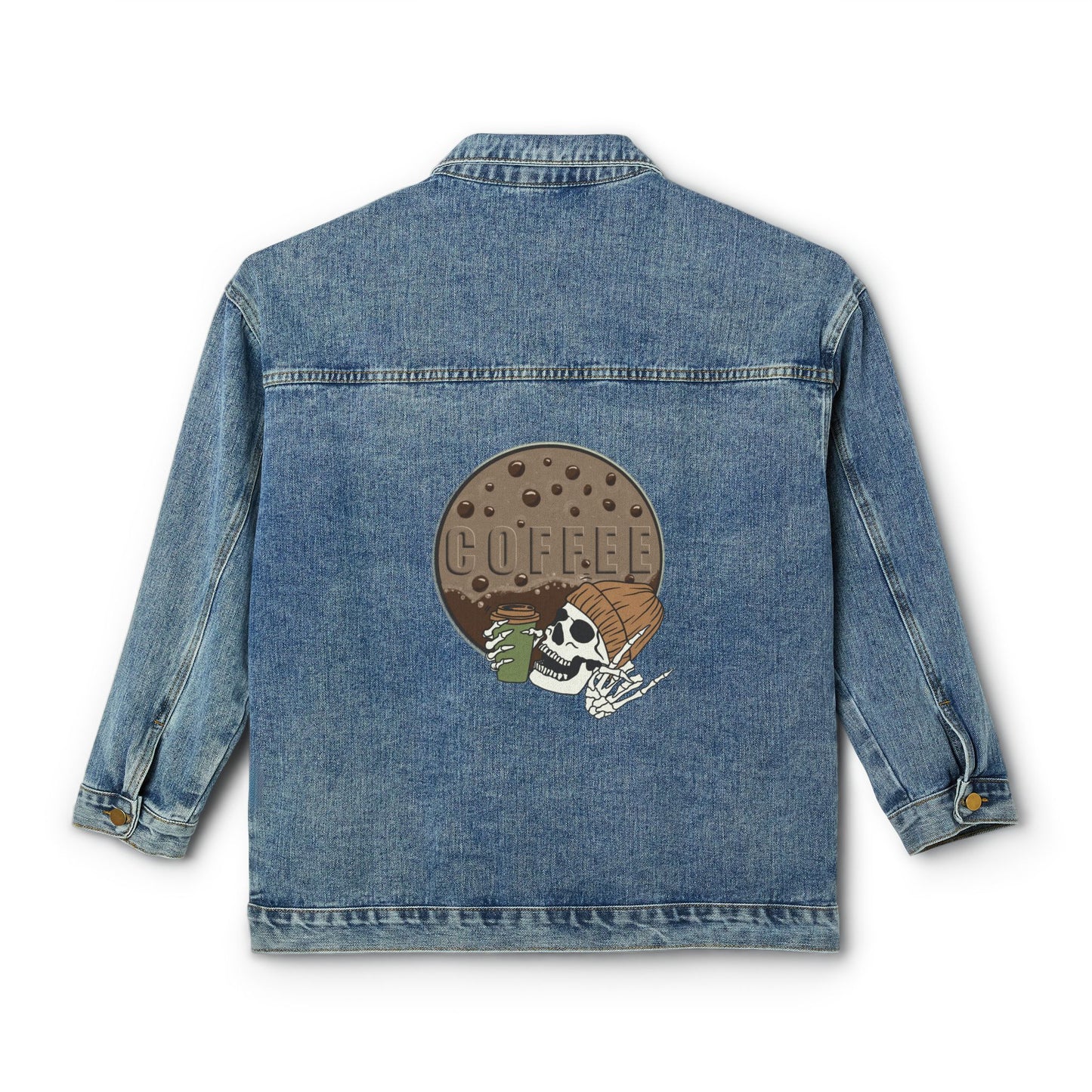 💀☕ Skeleton Coffee Denim Jacket USA | Women’s Coffee Lover Jean Jacket