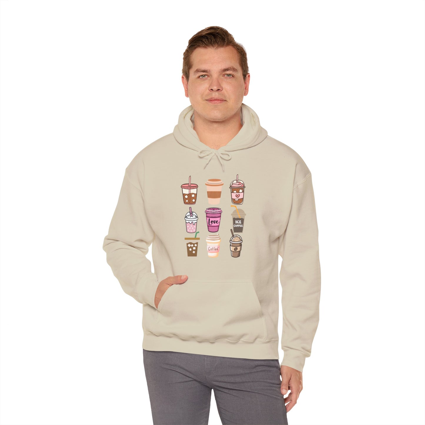 Coffee Drinks Hoodie (Unisex) – Fun Iced & Hot Coffee Cup Graphic Hoodie for Coffee Lovers (USA Only)